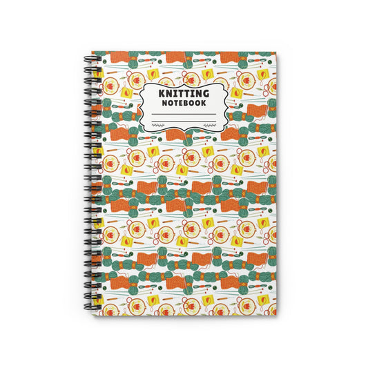 Knitting Notebook | Retro Yarn Pattern Spiral Journal | Cute Crafter Project Planner | Ruled Line Gift for Knitters