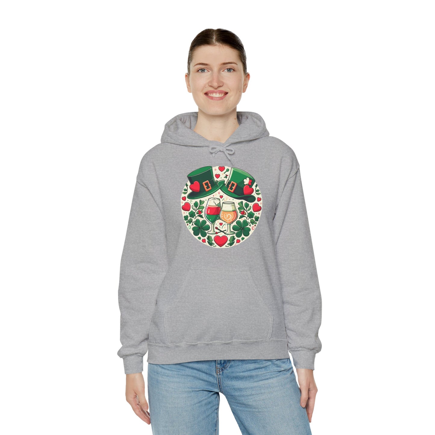 St. Patrick's Day Hoodie, Irish Celebration Beer Clover Heart Unisex Pullover