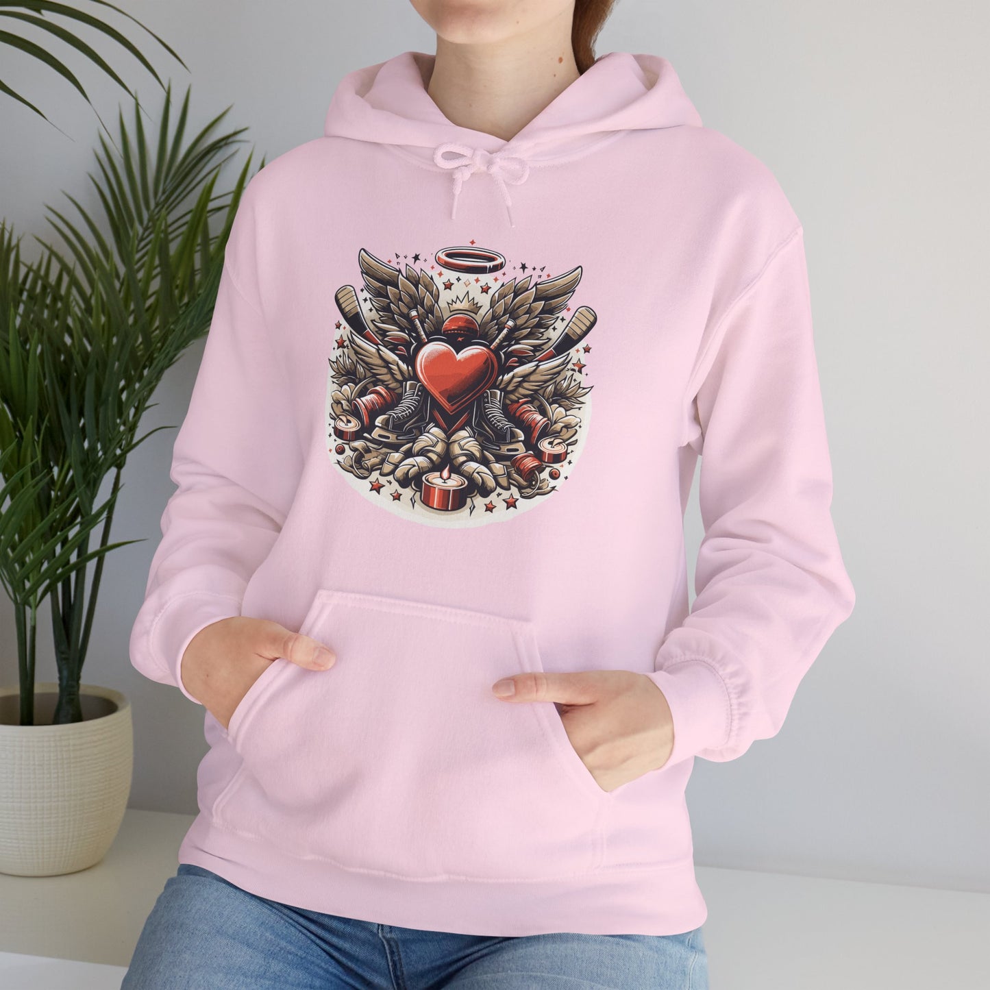 Hockey Heart & Angel Wings Hoodie | Edgy "Love the Game" Sweatshirt | Unique Sports Valentine's Gift