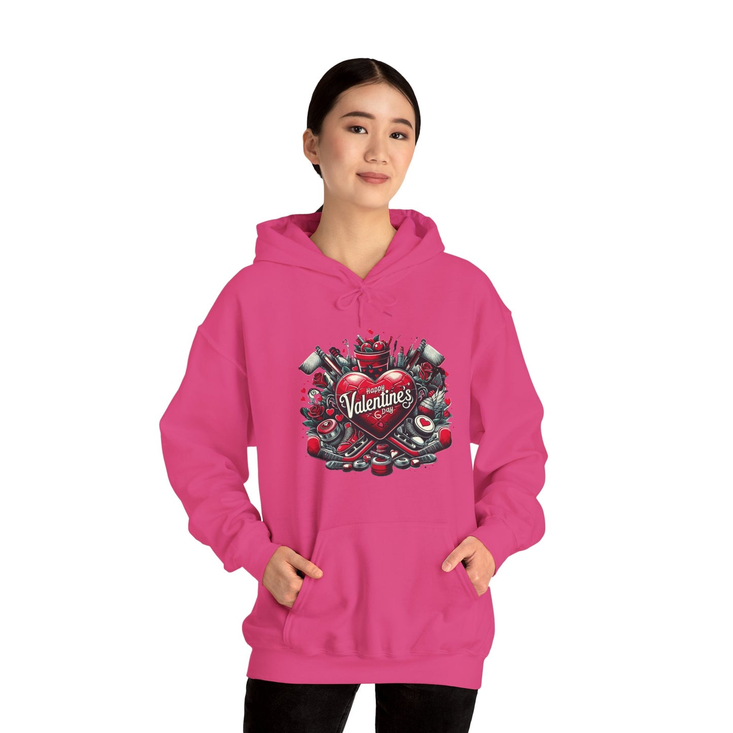 Valentine's Day Heart and Roses Hoodie, Romantic Couple Skatewear, Love ice hockey Themed Sweatshirt
