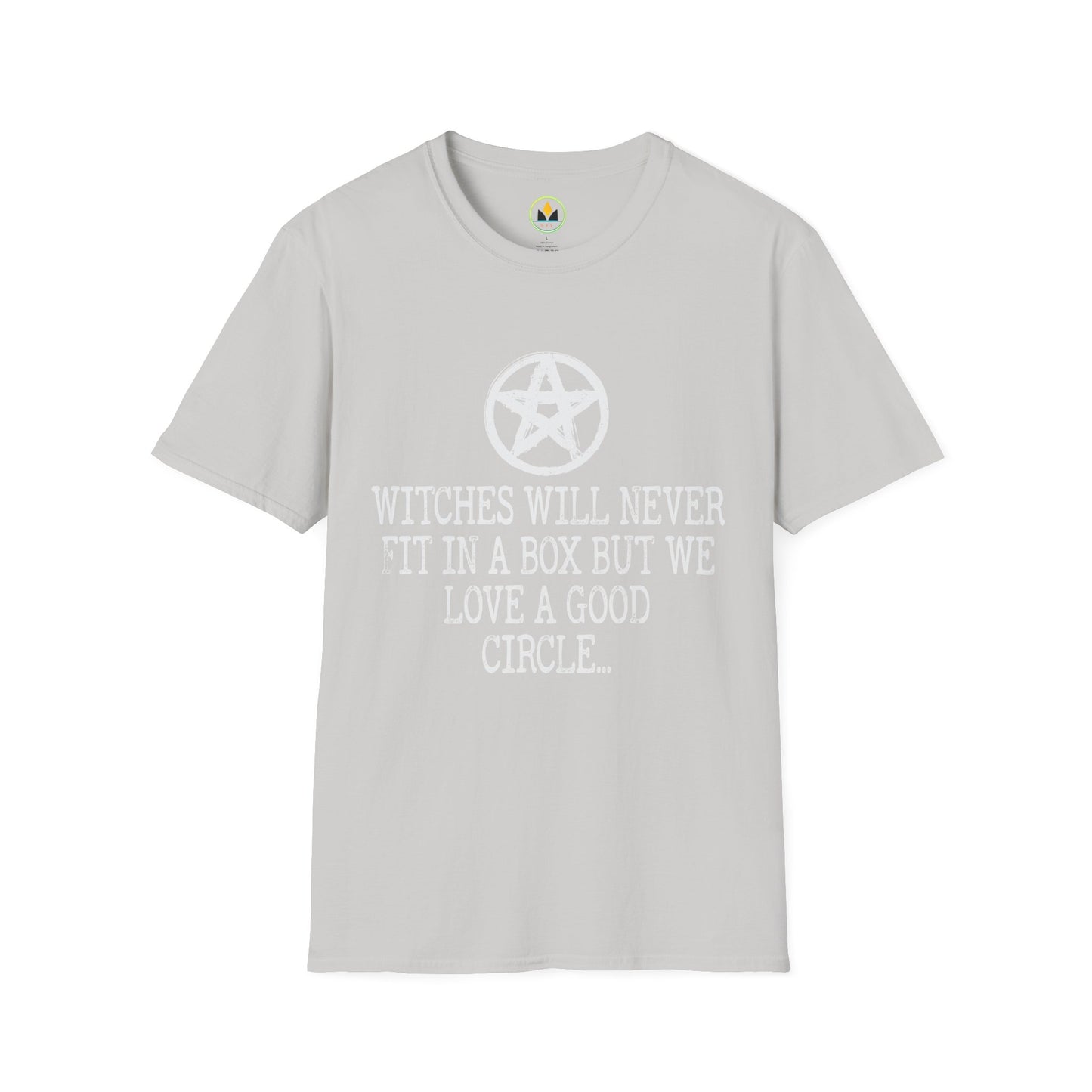 Witches Will Never Fit in a Box – Pentagram Circle Witchy T‑Shirt for Modern Coven Queens