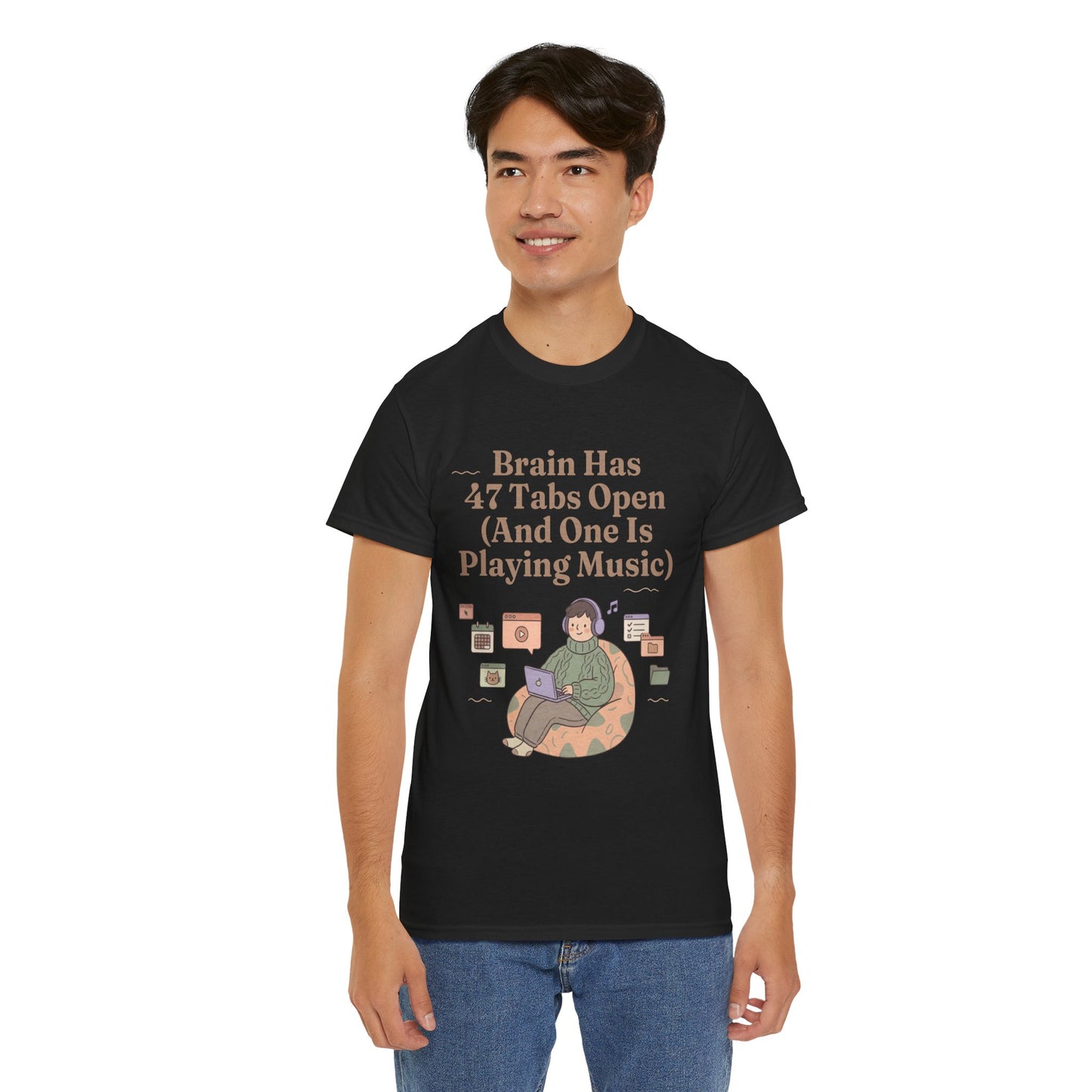 ADHD Lofi Aesthetic: 'Brain Has 47 Tabs Open (And One Is Playing Music)' Graphic Tee