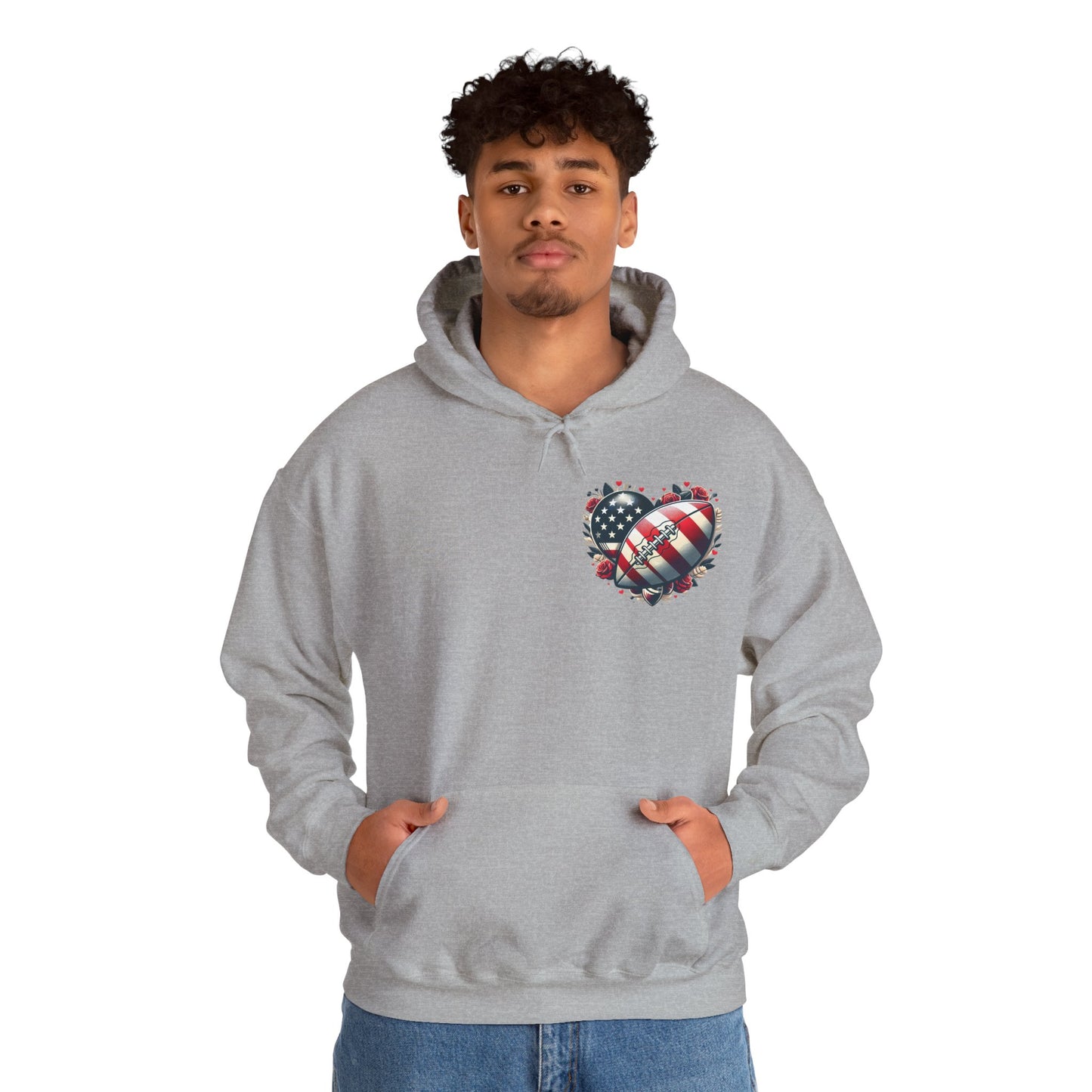 Touchdown Soul: Patriotic American Flag Football Heart Hoodie