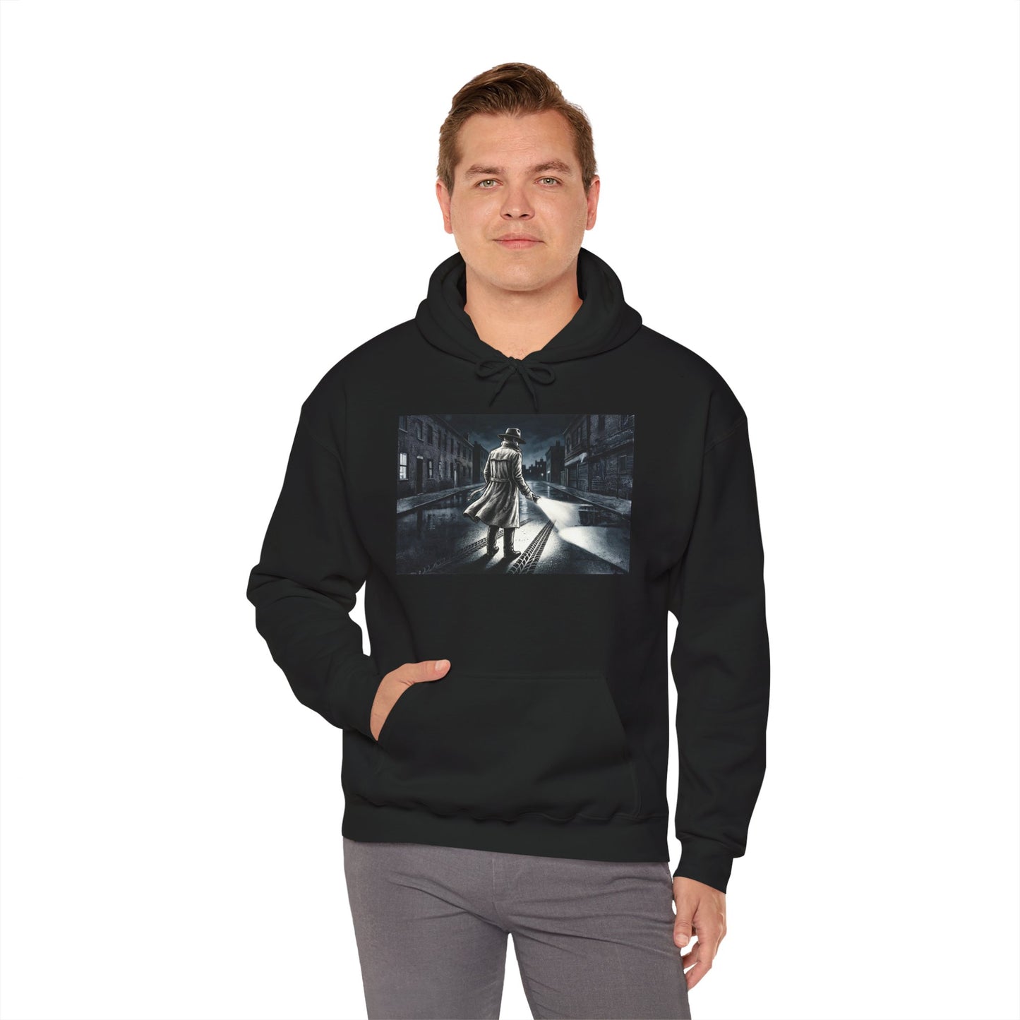 Shadow Streets Noir Detective Hoodie | Vintage Mystery Trench Coat