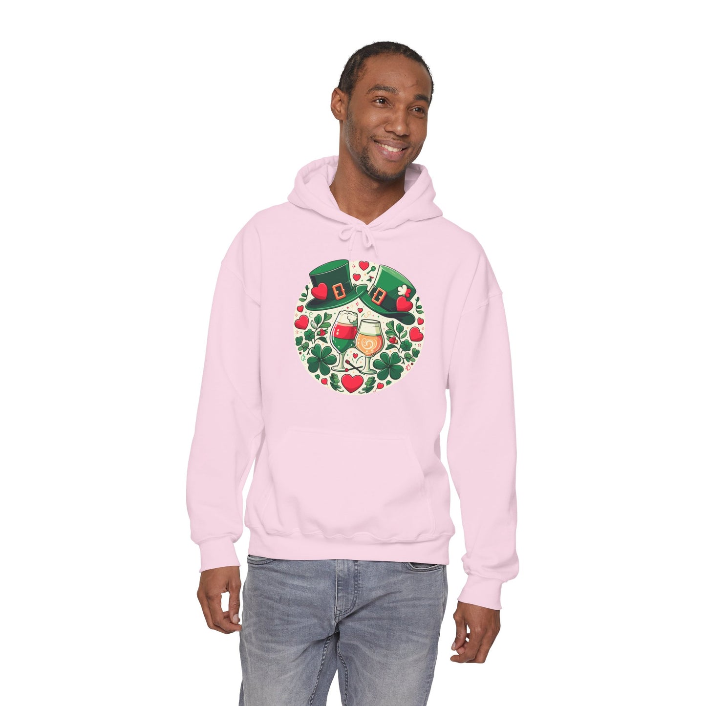 St. Patrick's Day Hoodie, Irish Celebration Beer Clover Heart Unisex Pullover