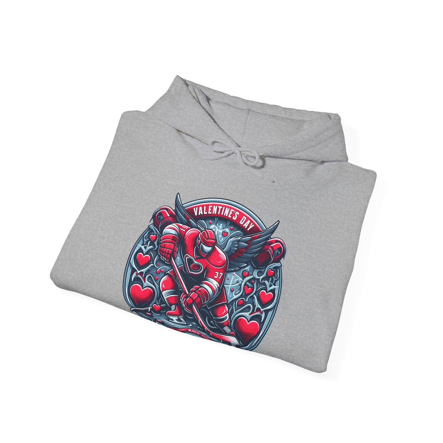 Valentines Day Hockey Hoodie, Romantic Sports Gift, Unisex Heart Hockey Graphic Pullover, Casual Comfortable Sporty Apparel