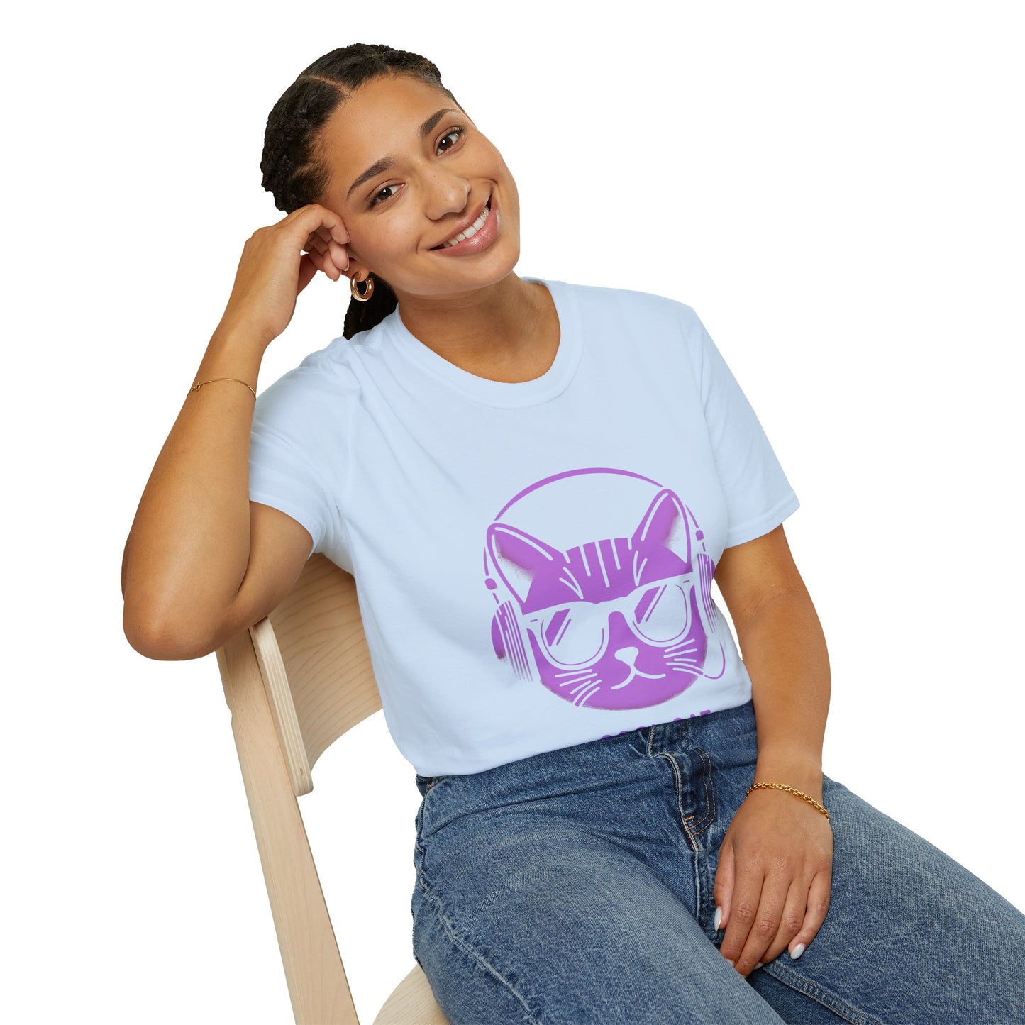 Cool Cat - Halloween Cat with Headphones Unisex Softstyle T-Shirt