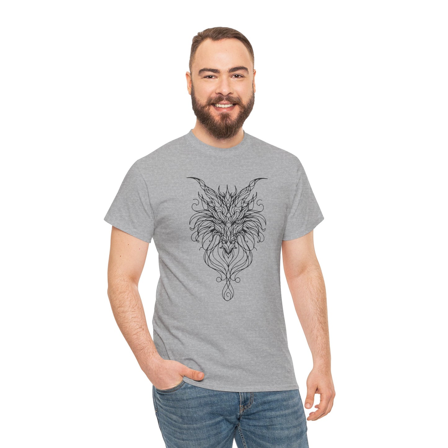 Dragon Line Art Shirt | Mythical Creature Sketch Tee | Minimalist Tattoo Style Top | Intricate Fantasy Art Gift | Unisex White T-Shirt