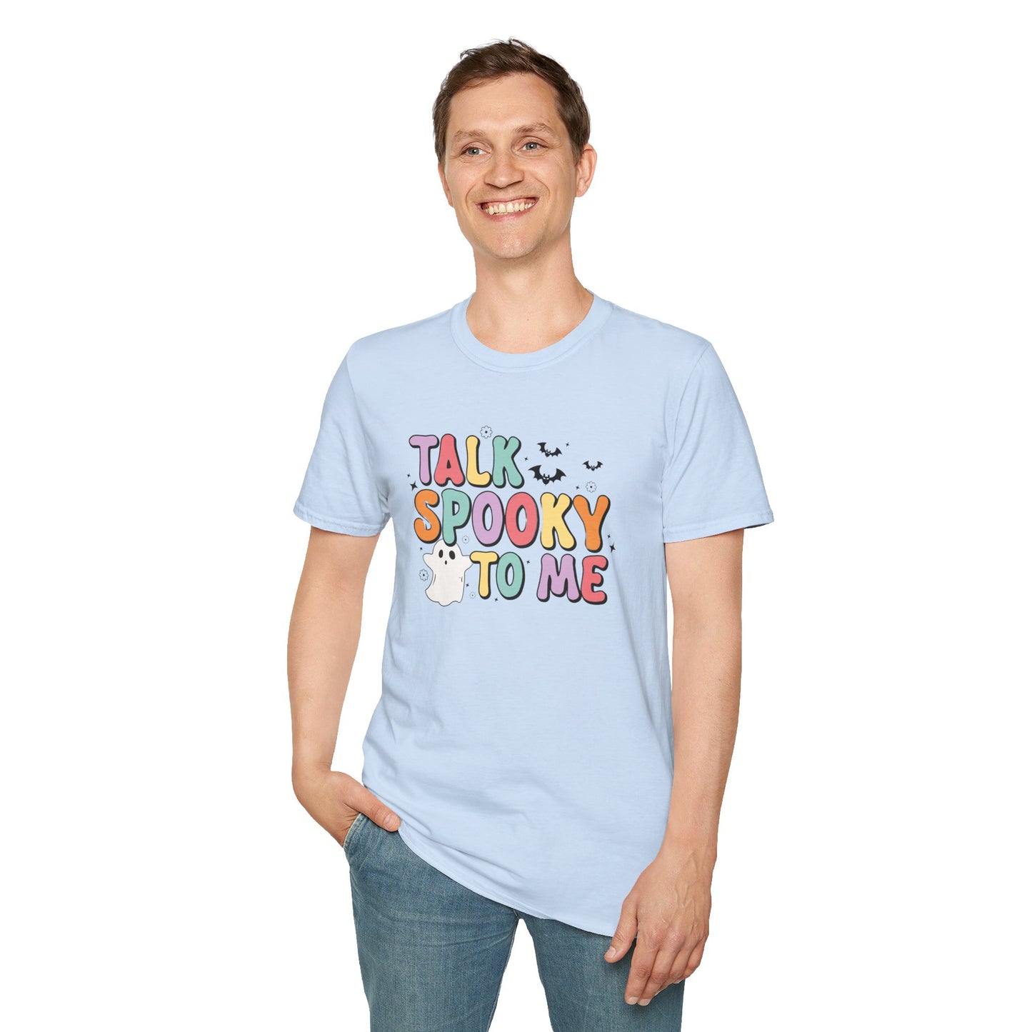 Talk Spooky To Me – Cute Pastel Ghost Halloween T‑Shirt for Spooky Season Lovers