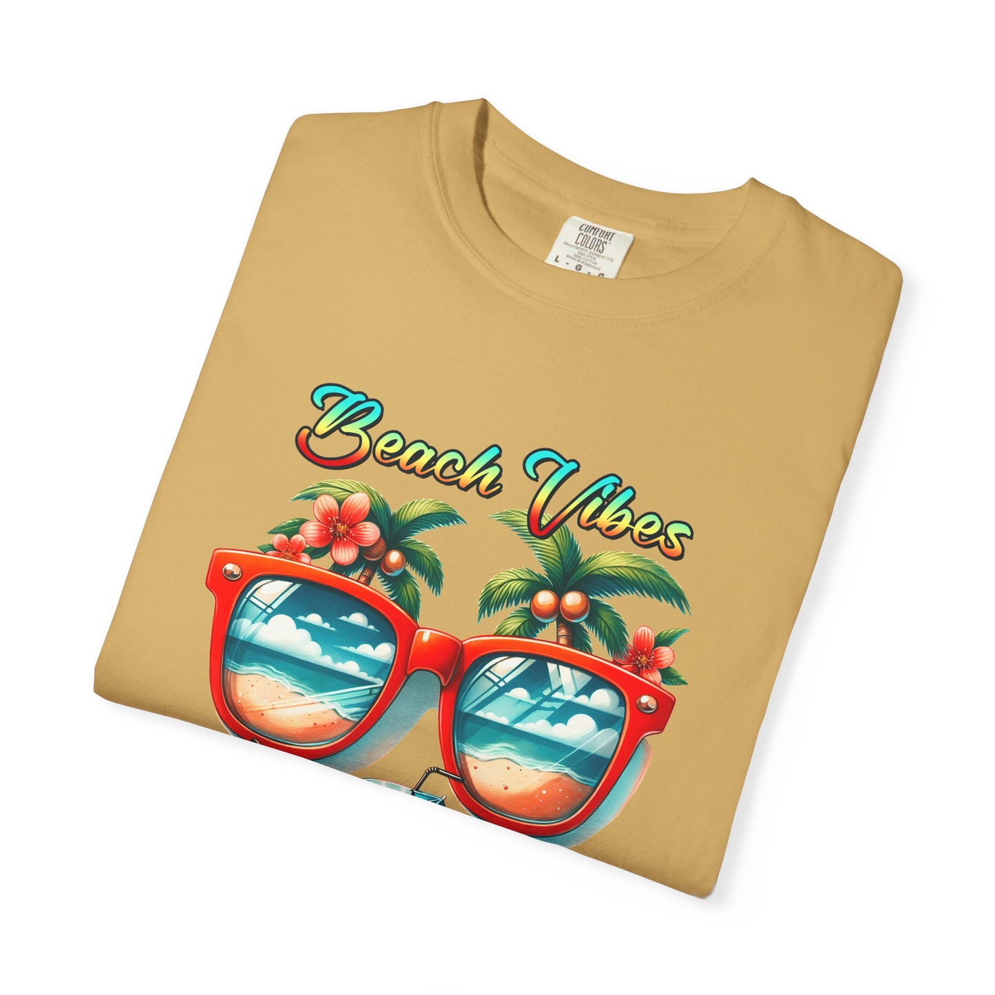 Beach Vibes Graphic Tee – Retro Sunglasses, Palm Trees & Sunset Summer Shirt