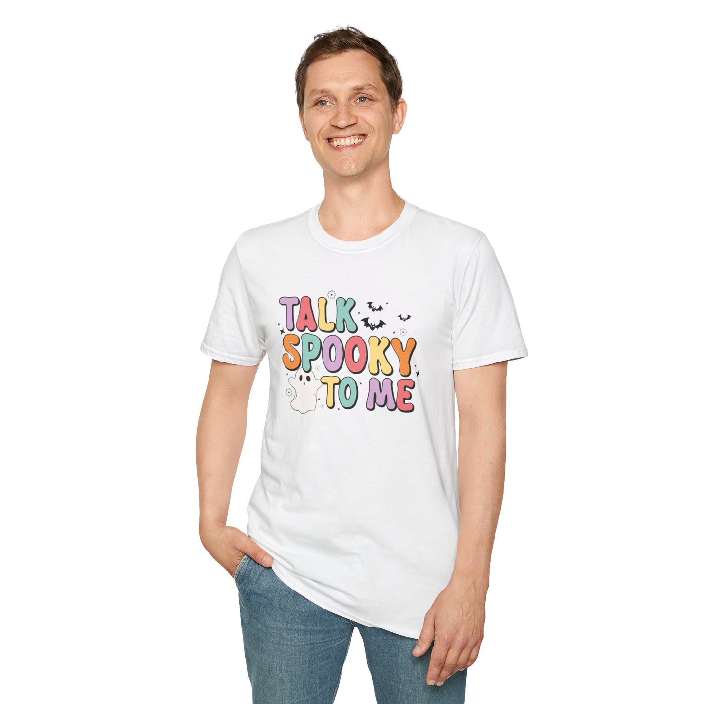 Talk Spooky To Me – Cute Pastel Ghost Halloween T‑Shirt for Spooky Season Lovers