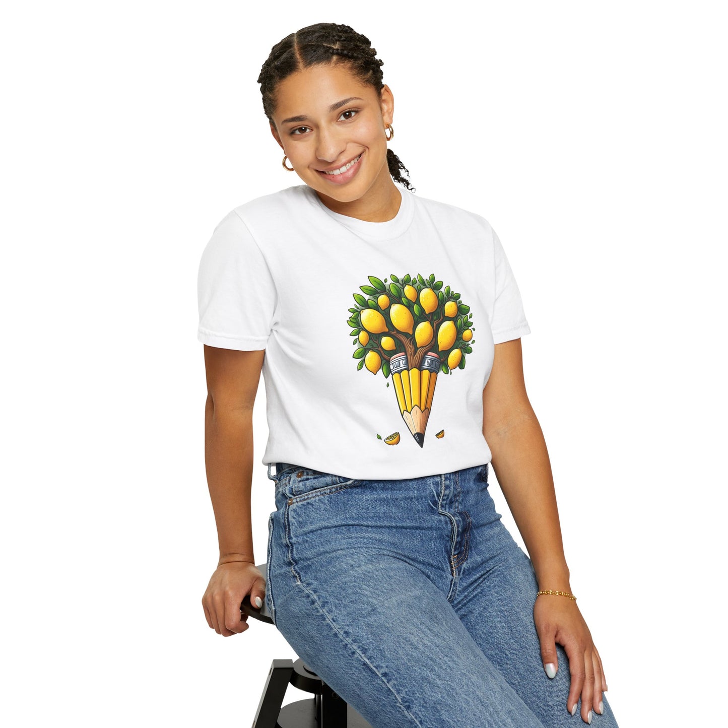 Artistic Lemon Pencil Tree T-Shirt - Unique Art & Nature Celebrating Growth and Imagination