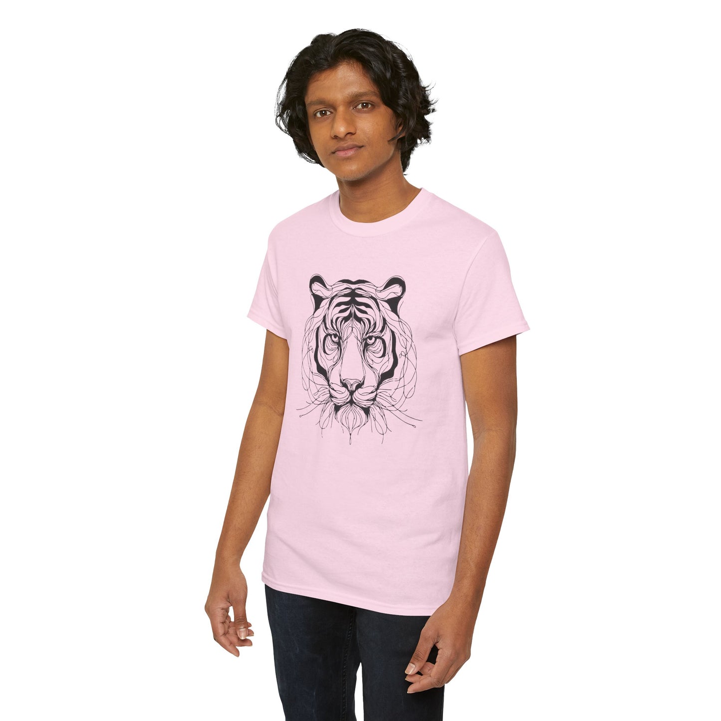 Tiger Line Art Shirt | Wild Animal Sketch Tee | Minimalist Big Cat Face Top | Heavy Cotton 100% Cotton Gift | Unisex Graphic T-Shirt