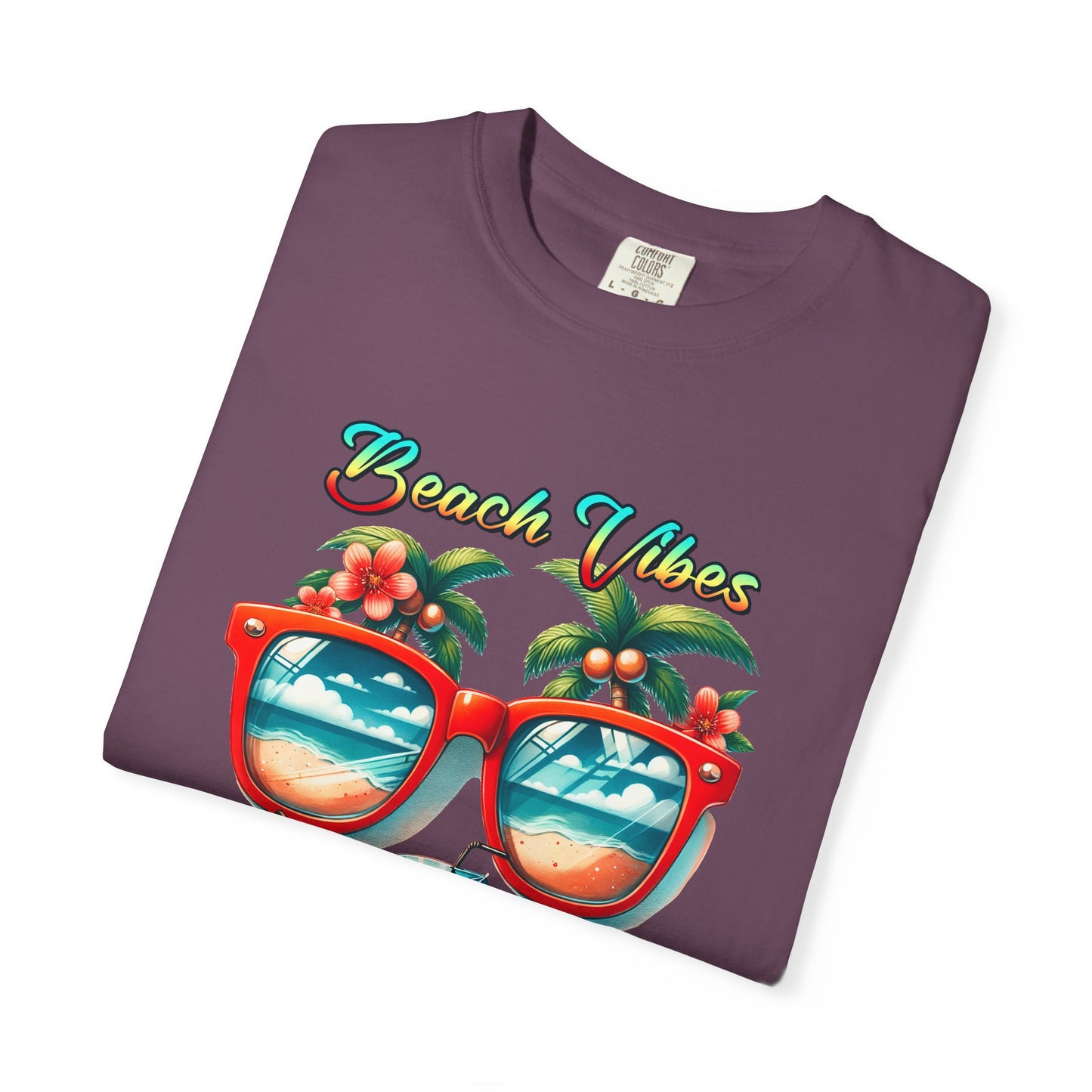 Beach Vibes Graphic Tee – Retro Sunglasses, Palm Trees & Sunset Summer Shirt
