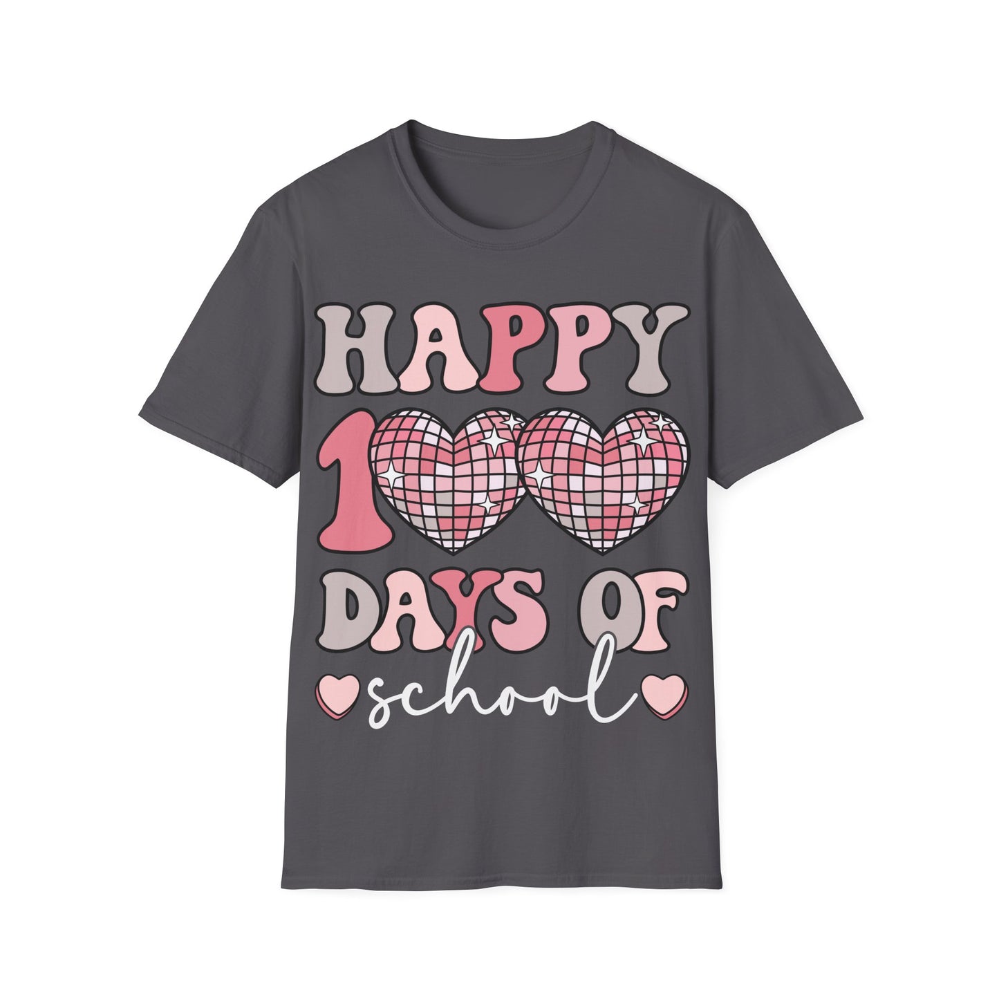 Happy 100 Days of School Shirt | Retro Disco Hearts Black Tee | Pink Groovy Teacher Outfit | Cute Student Milestone Gift