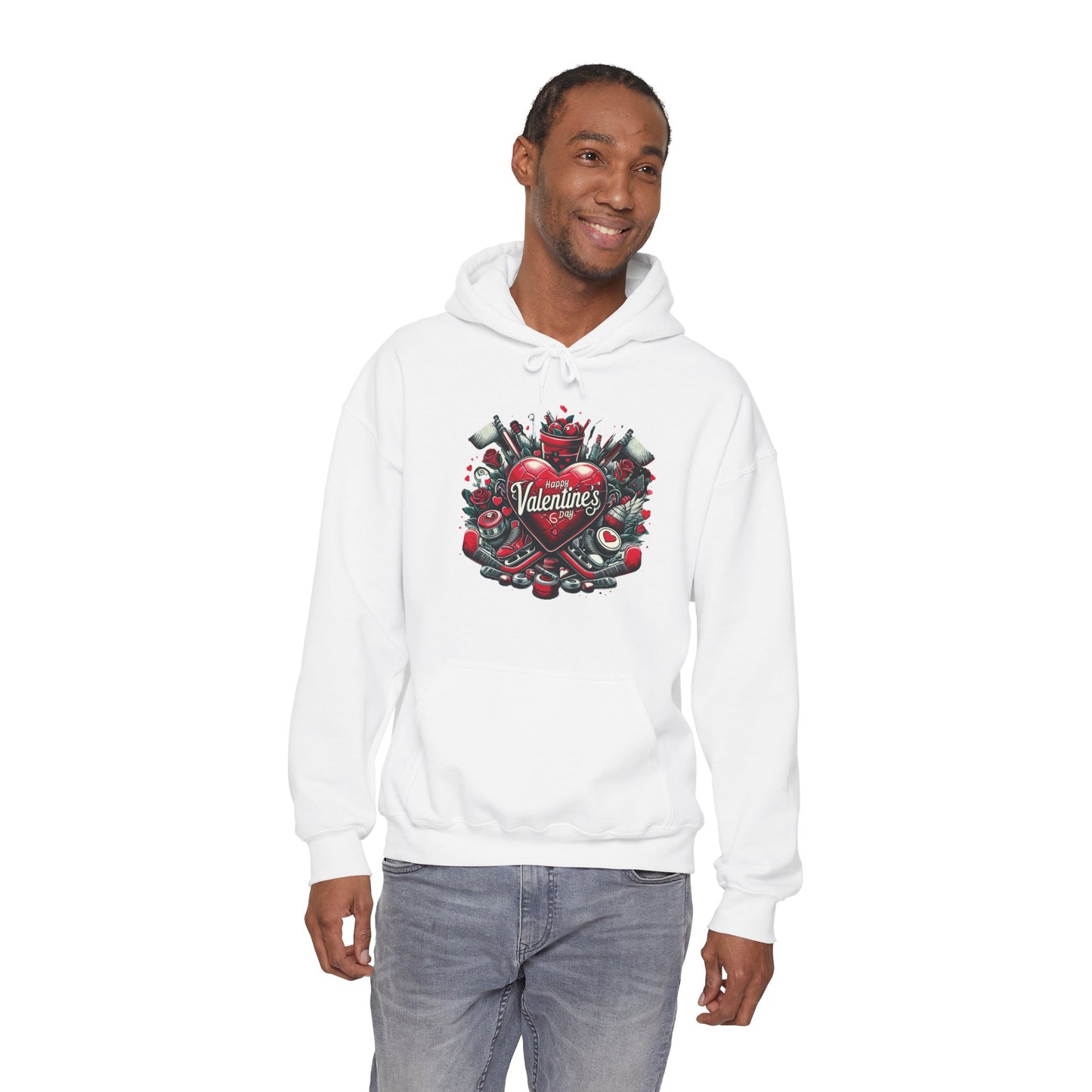 Valentine's Day Heart and Roses Hoodie, Romantic Couple Skatewear, Love ice hockey Themed Sweatshirt