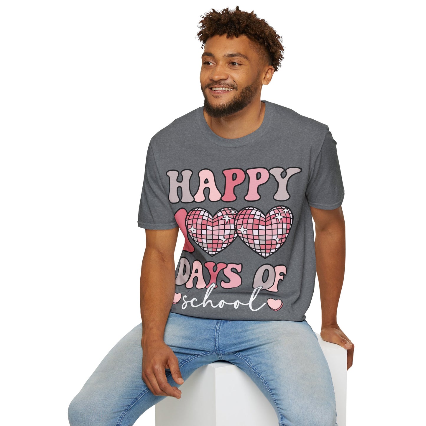 Happy 100 Days of School Shirt | Retro Disco Hearts Black Tee | Pink Groovy Teacher Outfit | Cute Student Milestone Gift