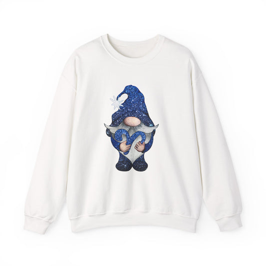 Cute Blue Gnome Sweatshirt with Heart – Cozy Whimsical Fantasy Crewneck, Cottagecore Pullover, Unisex Gift for Men & Women