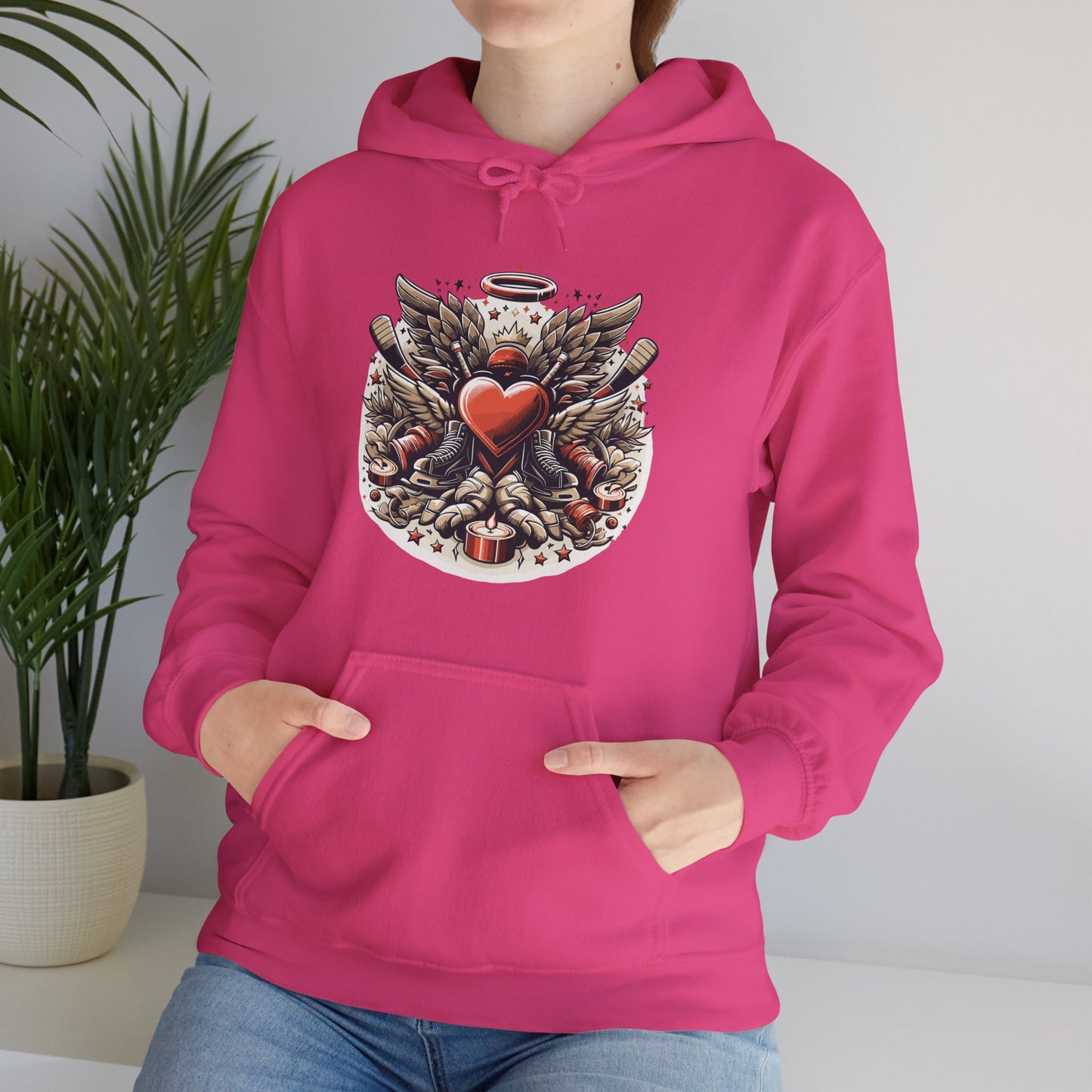 Hockey Heart & Angel Wings Hoodie | Edgy "Love the Game" Sweatshirt | Unique Sports Valentine's Gift