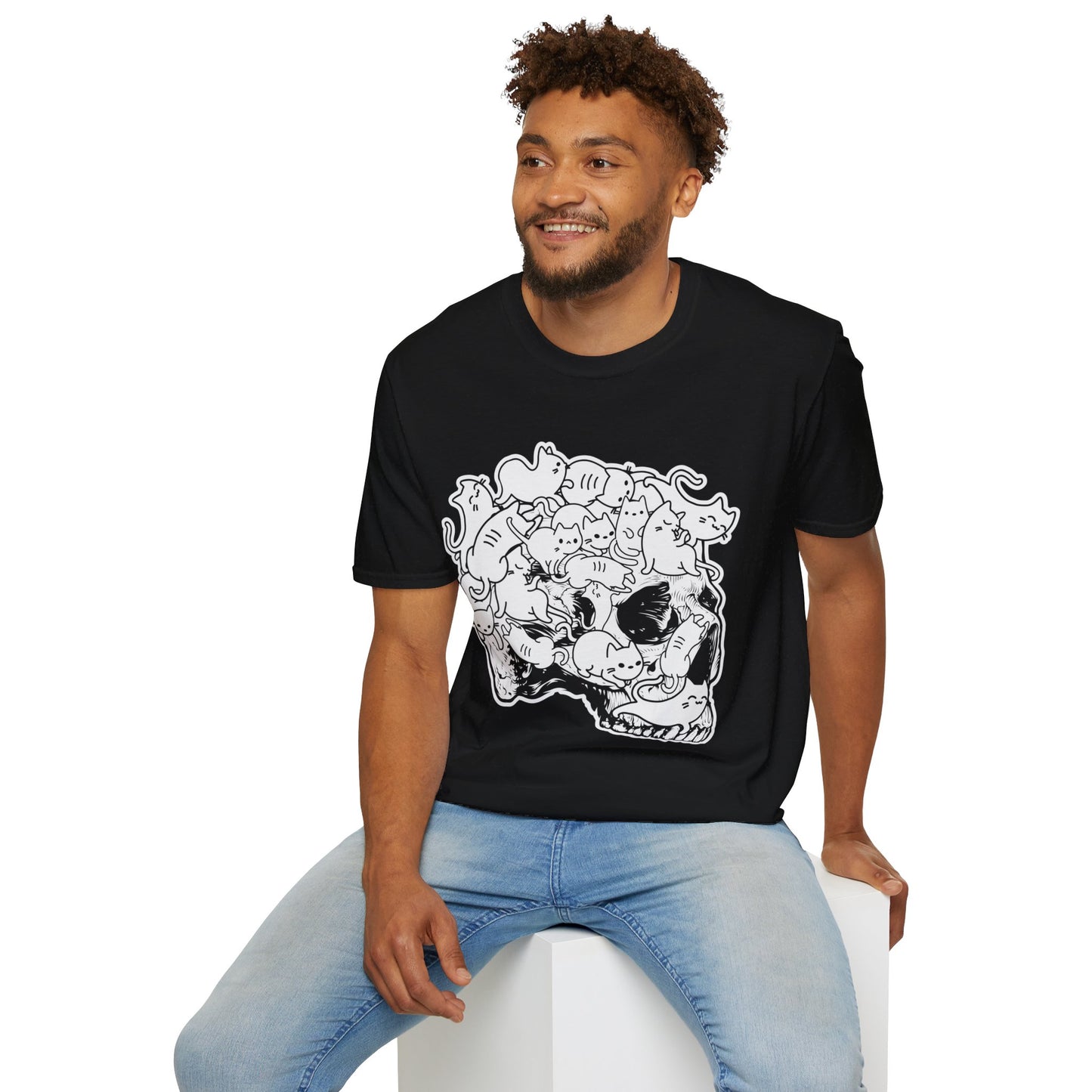 Spooky Feline Fun - Halloween Skull & Cats T-Shirt | Unique October Apparel