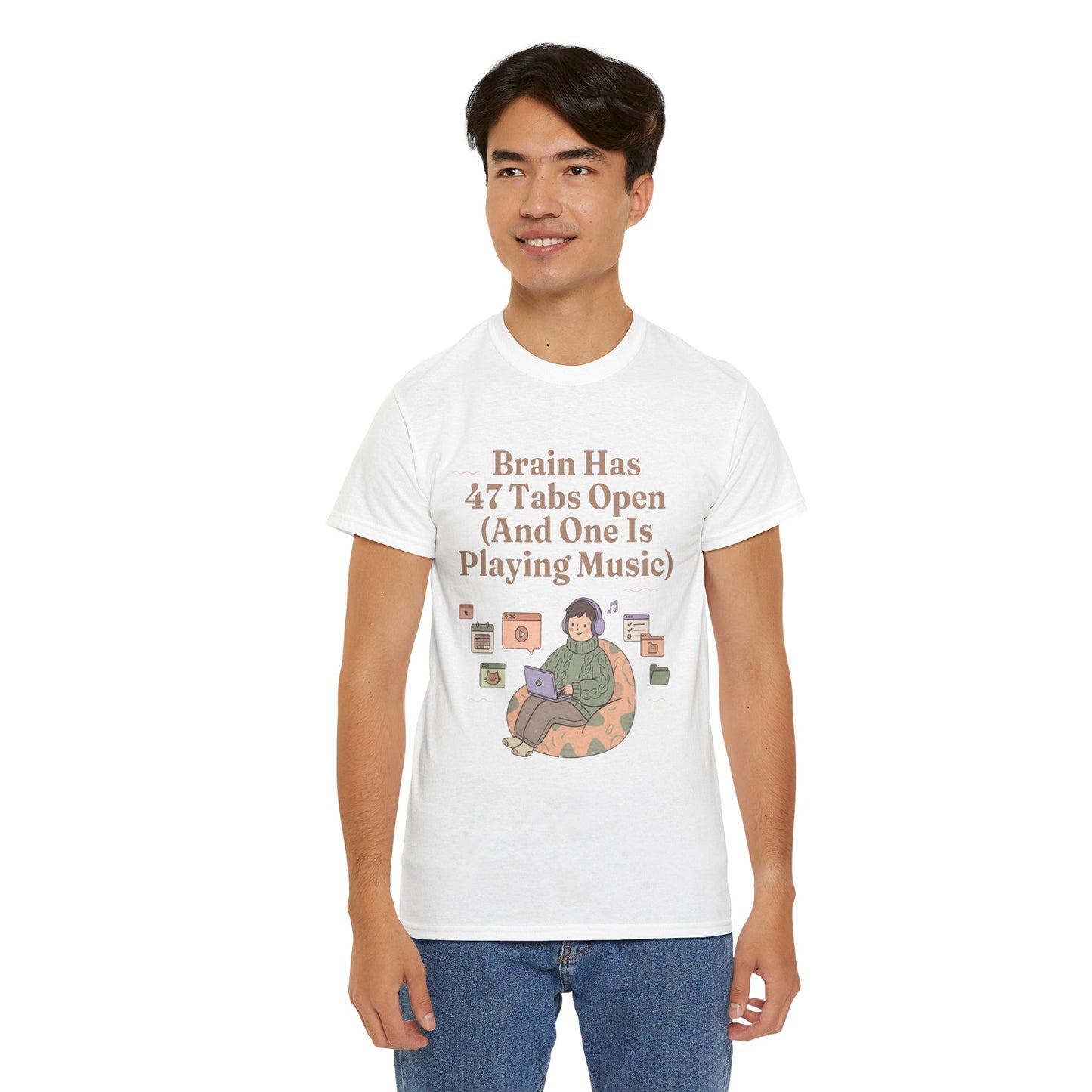 ADHD Lofi Aesthetic: 'Brain Has 47 Tabs Open (And One Is Playing Music)' Graphic Tee