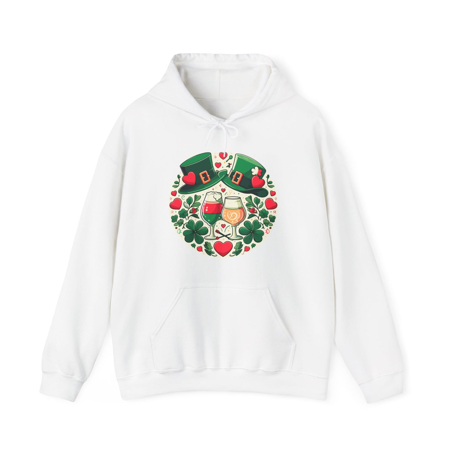 St. Patrick's Day Hoodie, Irish Celebration Beer Clover Heart Unisex Pullover