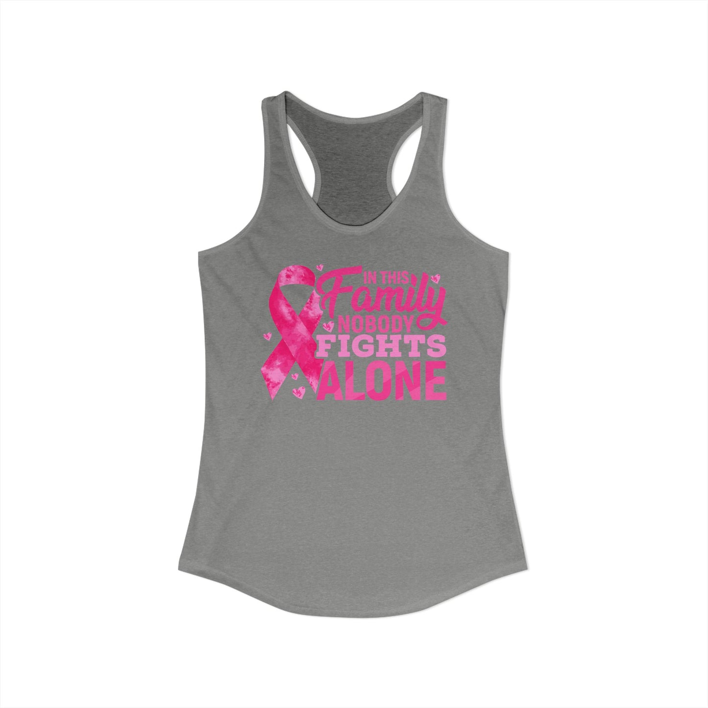 No One Fights Alone" Family Support Tank | Pink Ribbon Cancer Awareness Racerback | Breast Cancer Walk Shirt