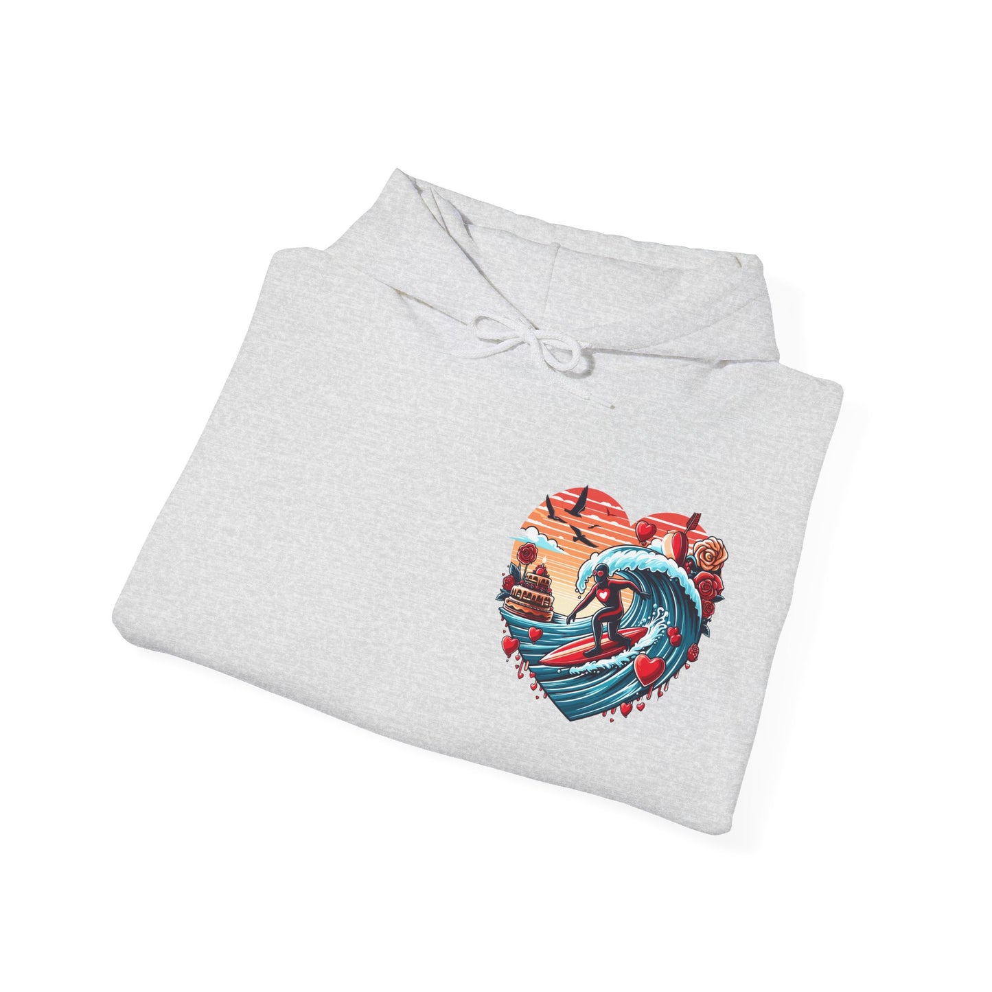 Surfing Love Heart Hoodie Surfer Wave Unisex Sweatshirt - Viral Romantic Beach Gift