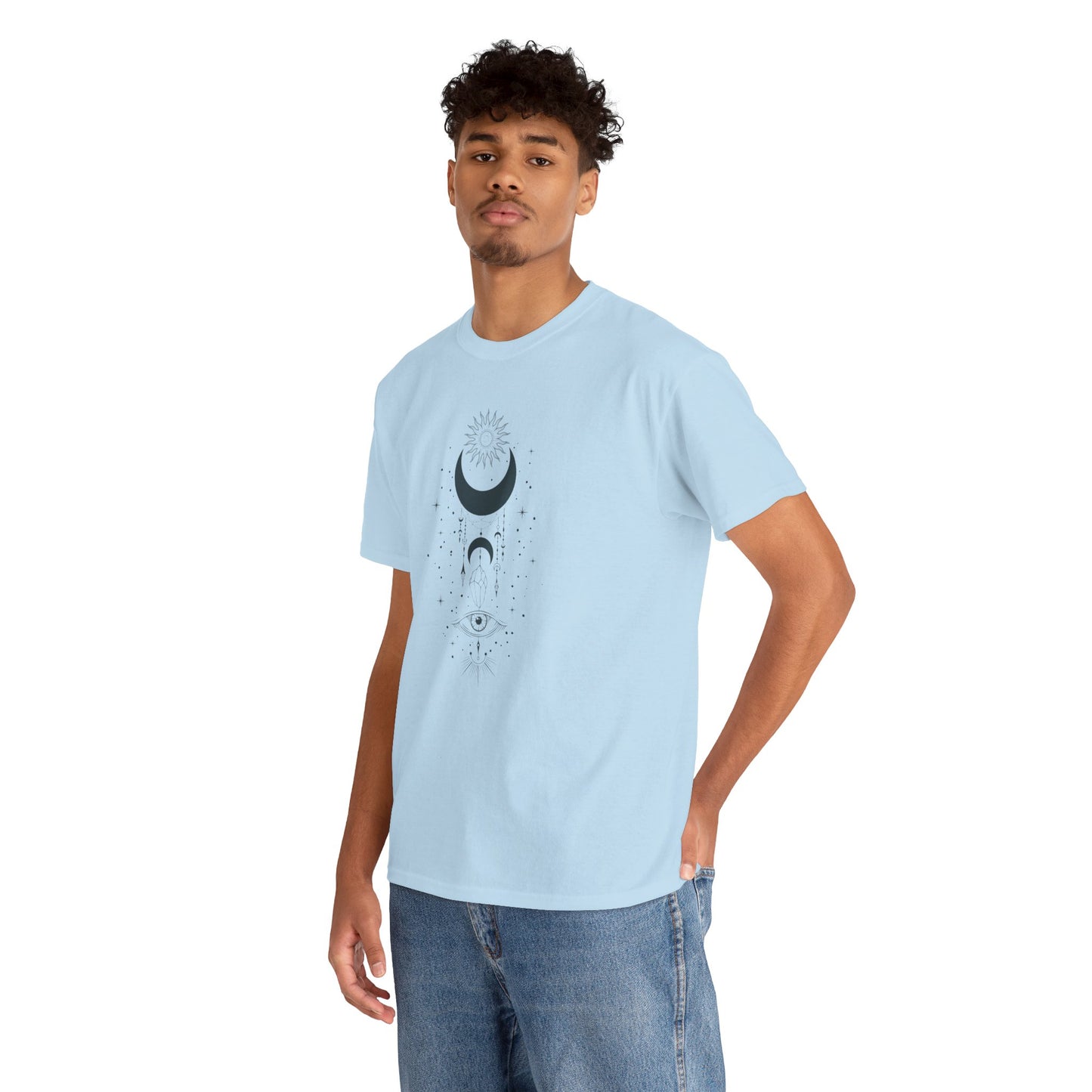 Celestial Moon & Sun Shirt | Boho Mystical Line Art Tee | Spiritual Astrology Gift | Heavy Cotton Unisex Top | Witchy Yoga T-Shirt
