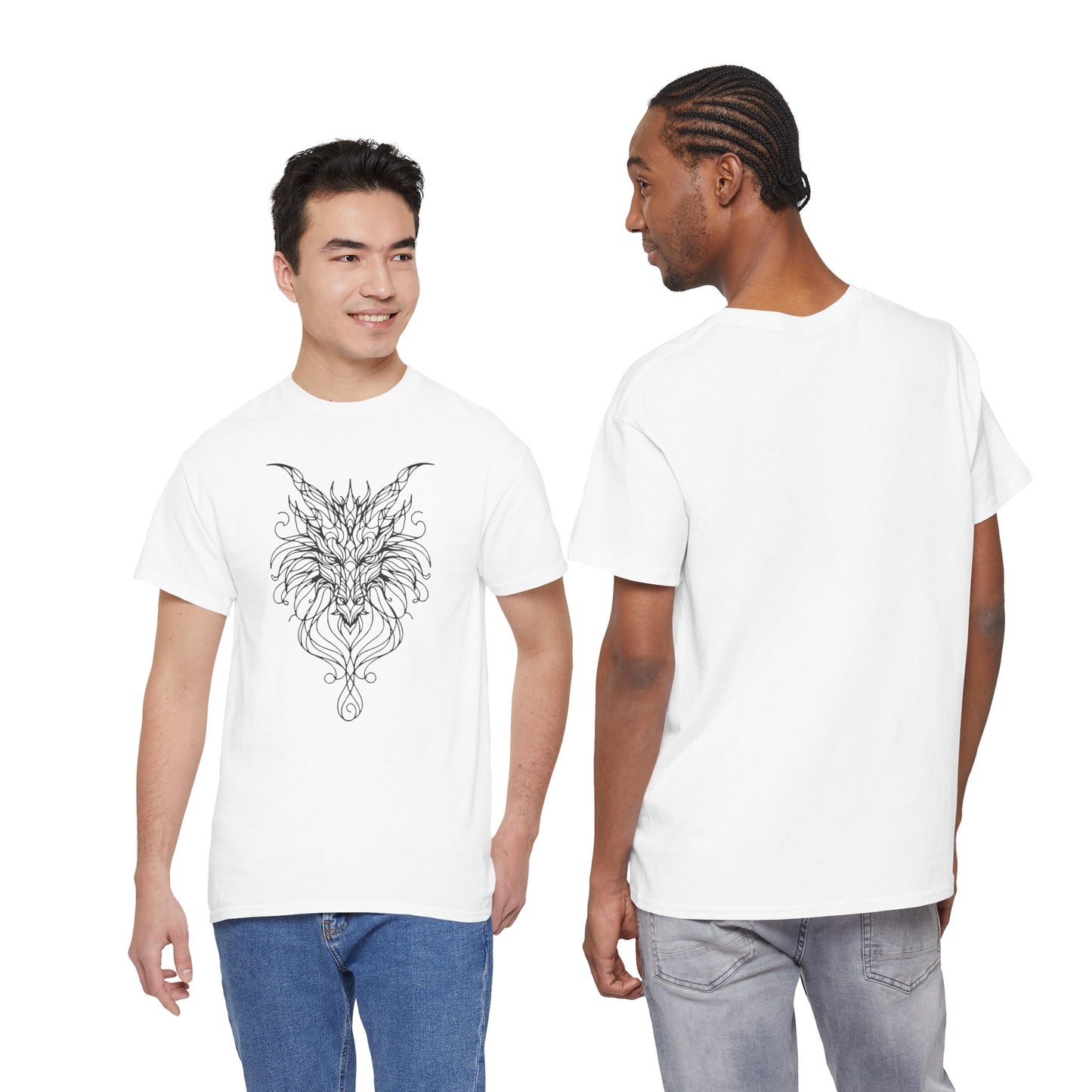 Dragon Line Art Shirt | Mythical Creature Sketch Tee | Minimalist Tattoo Style Top | Intricate Fantasy Art Gift | Unisex White T-Shirt