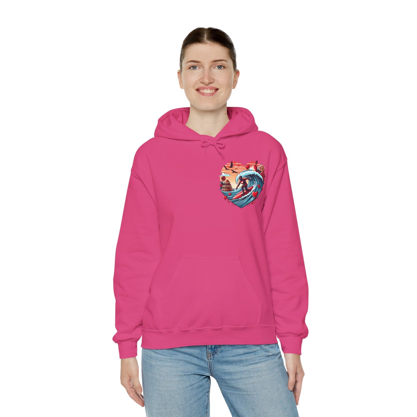 Surfing Love Heart Hoodie Surfer Wave Unisex Sweatshirt - Viral Romantic Beach Gift