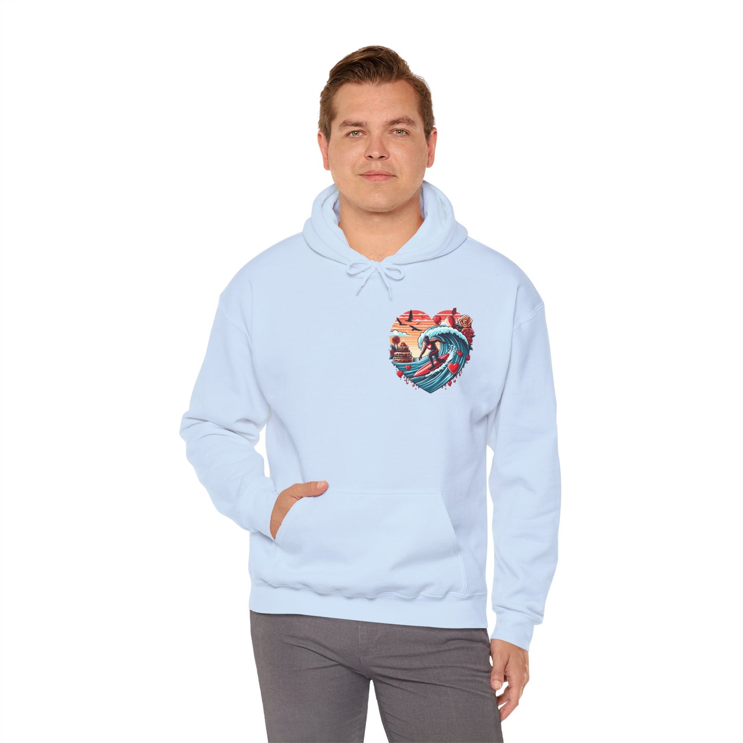 Surfing Love Heart Hoodie Surfer Wave Unisex Sweatshirt - Viral Romantic Beach Gift
