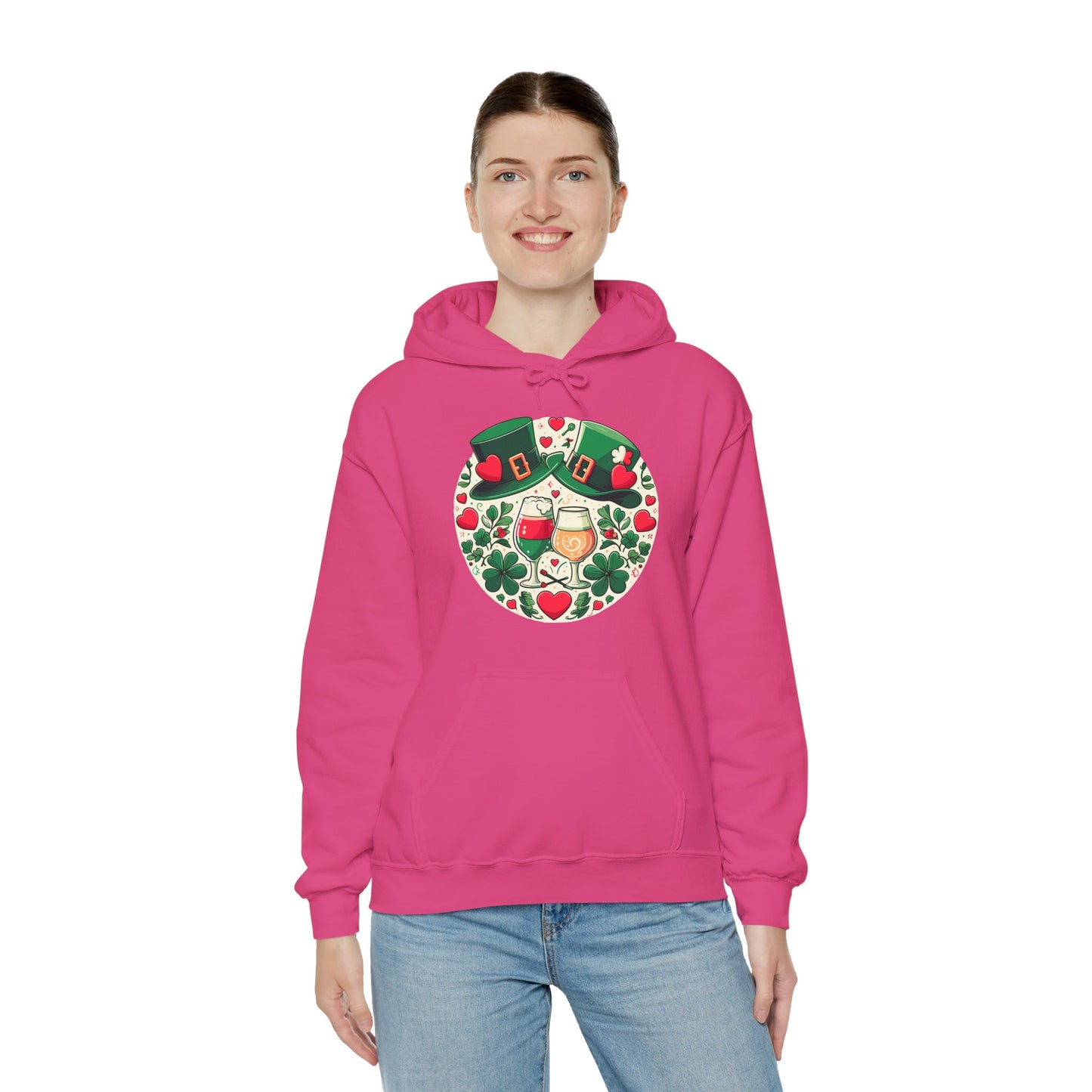 St. Patrick's Day Hoodie, Irish Celebration Beer Clover Heart Unisex Pullover