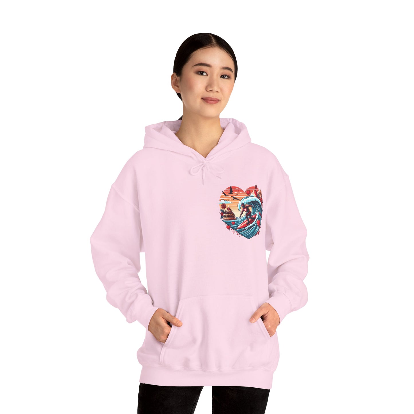 Surfing Love Heart Hoodie Surfer Wave Unisex Sweatshirt - Viral Romantic Beach Gift