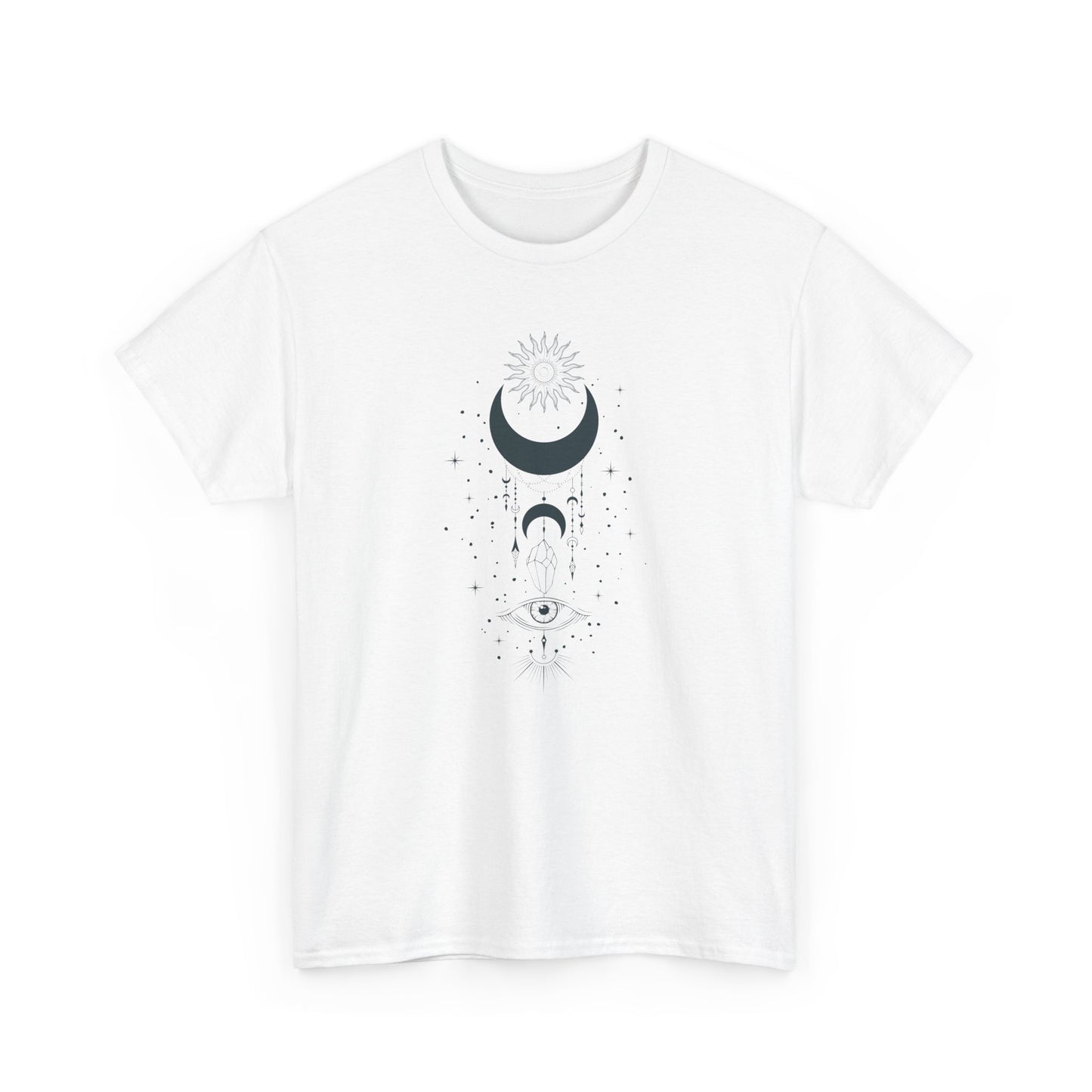 Celestial Moon & Sun Shirt | Boho Mystical Line Art Tee | Spiritual Astrology Gift | Heavy Cotton Unisex Top | Witchy Yoga T-Shirt