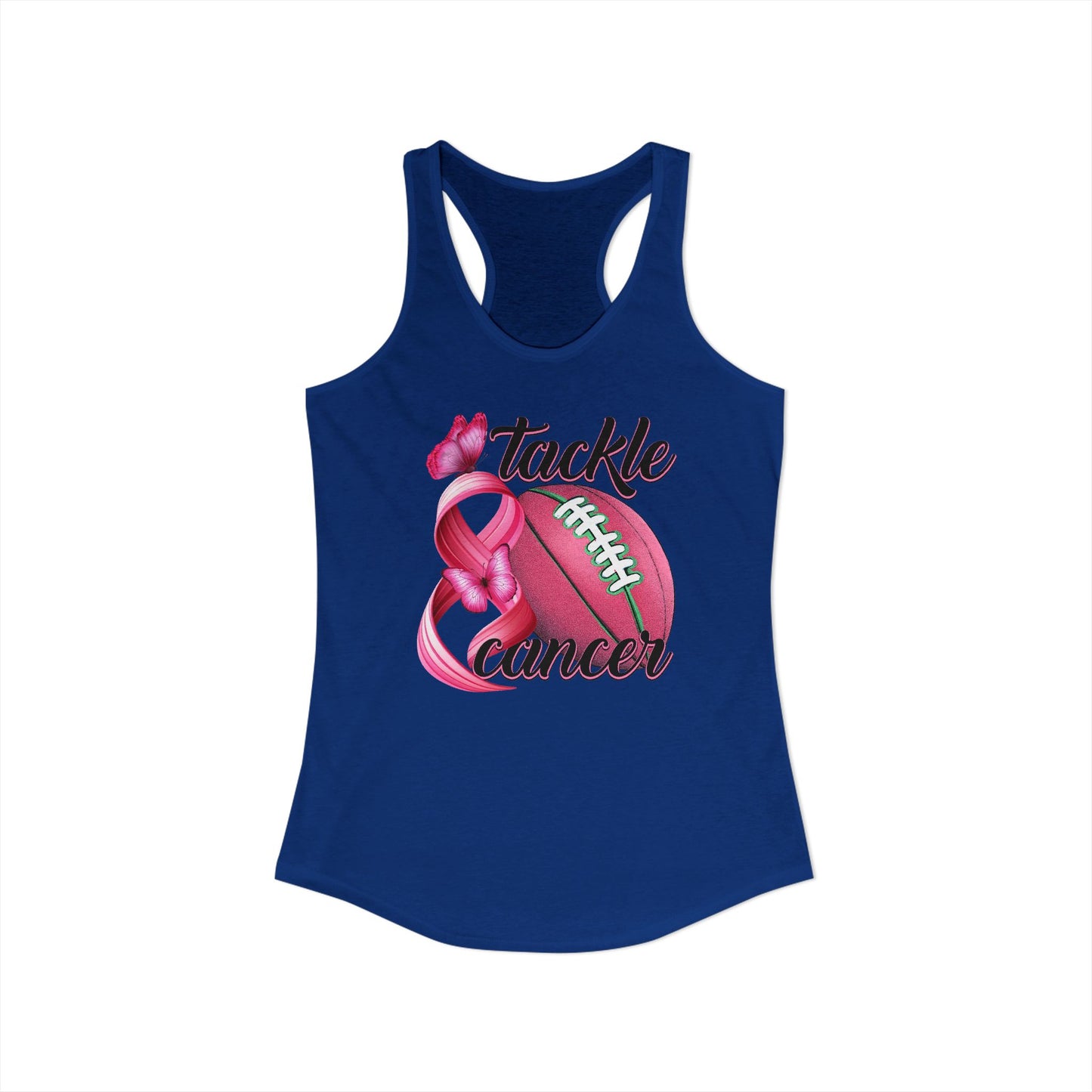 Tackle Cancer Tank Top | Pink Football Breast Cancer Awareness Shirt | Butterfly Hope Gift | Women's Sporty Racerback | October Support Gea