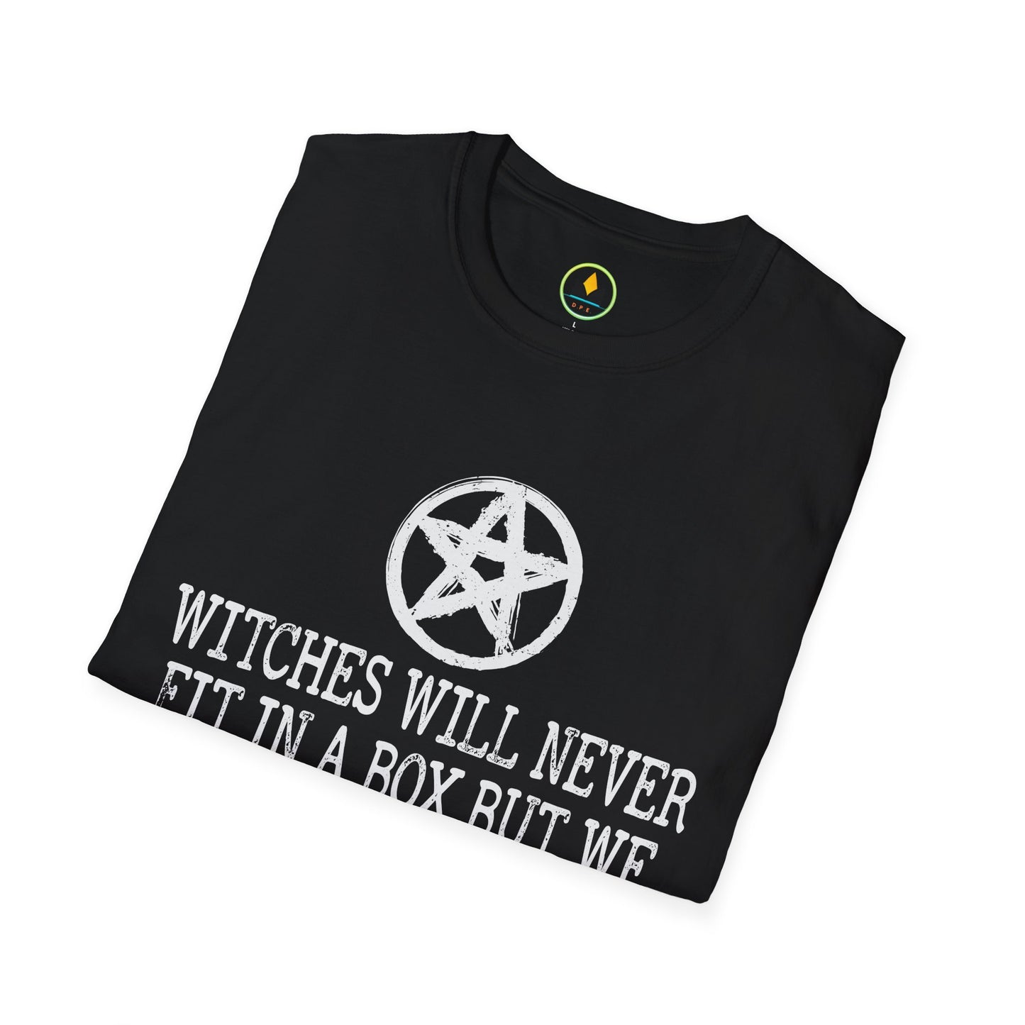 Witches Will Never Fit in a Box – Pentagram Circle Witchy T‑Shirt for Modern Coven Queens