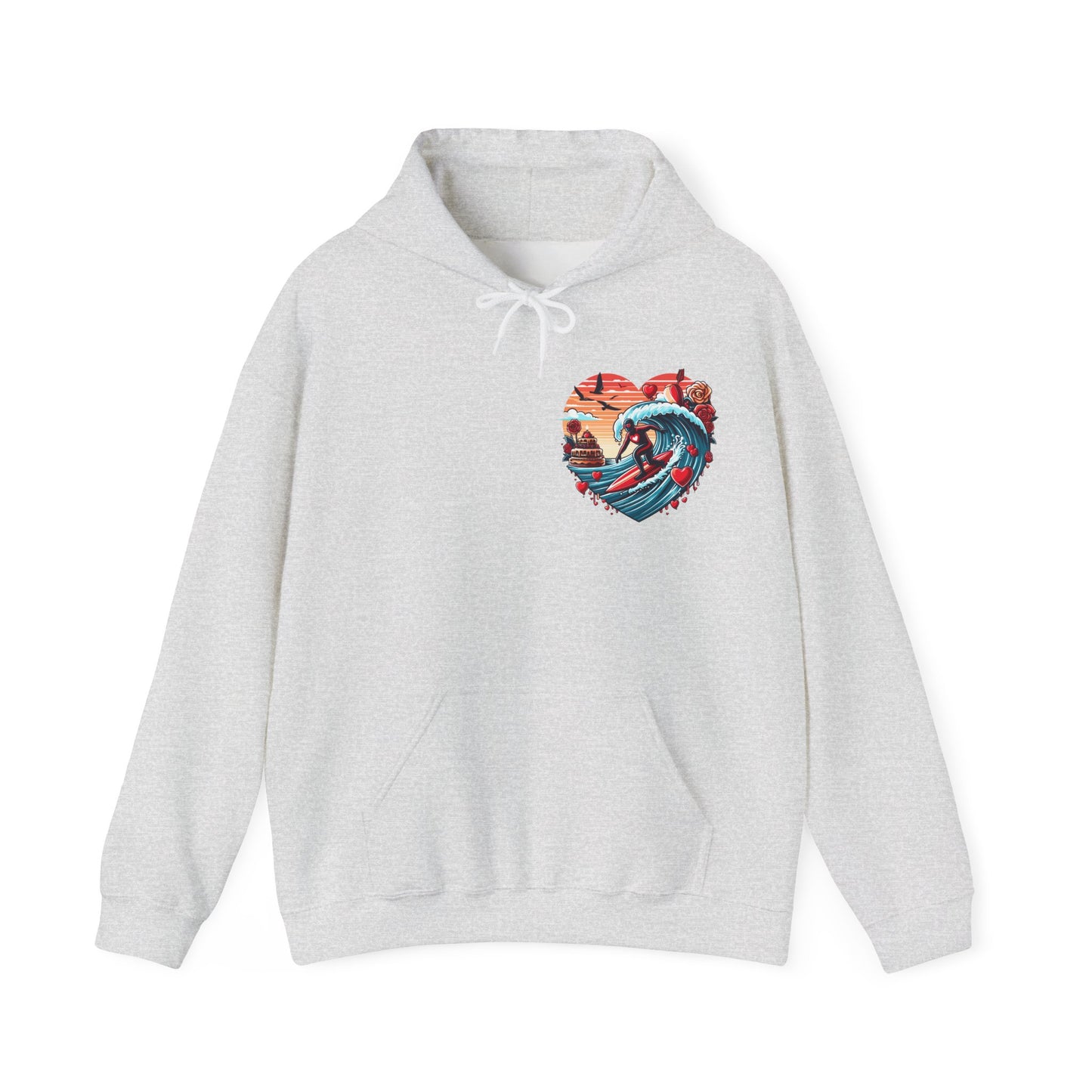 Surfing Love Heart Hoodie Surfer Wave Unisex Sweatshirt - Viral Romantic Beach Gift