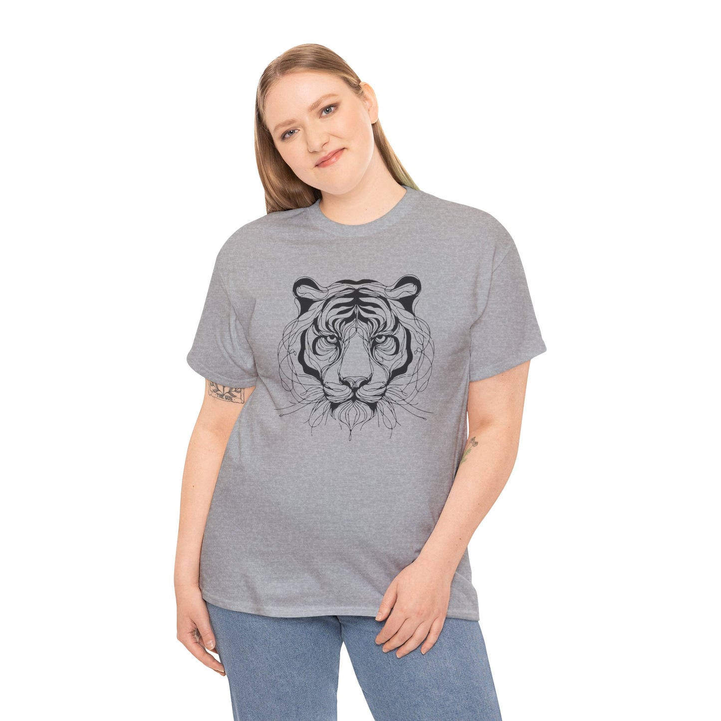 Tiger Line Art Shirt | Wild Animal Sketch Tee | Minimalist Big Cat Face Top | Heavy Cotton 100% Cotton Gift | Unisex Graphic T-Shirt