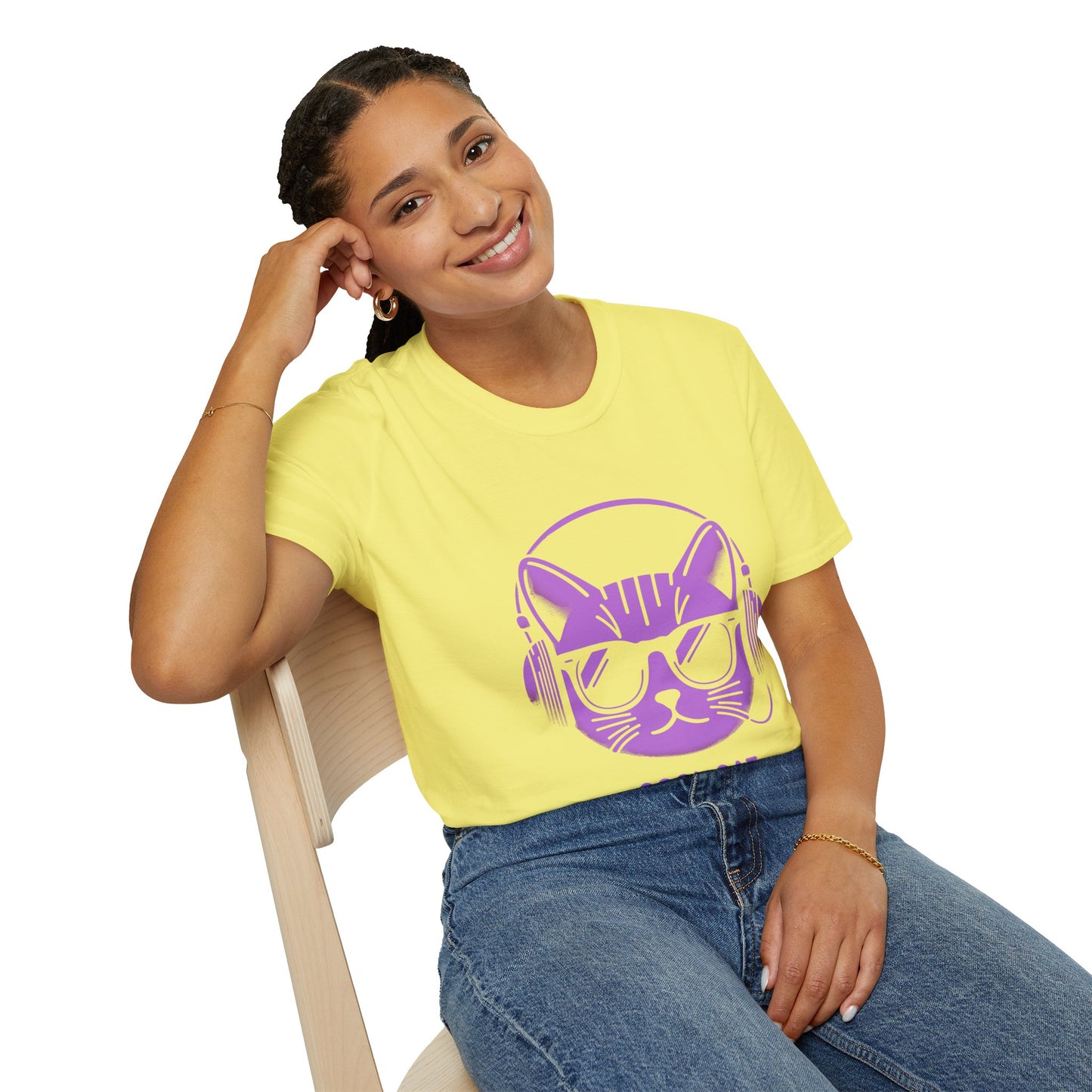 Cool Cat - Halloween Cat with Headphones Unisex Softstyle T-Shirt