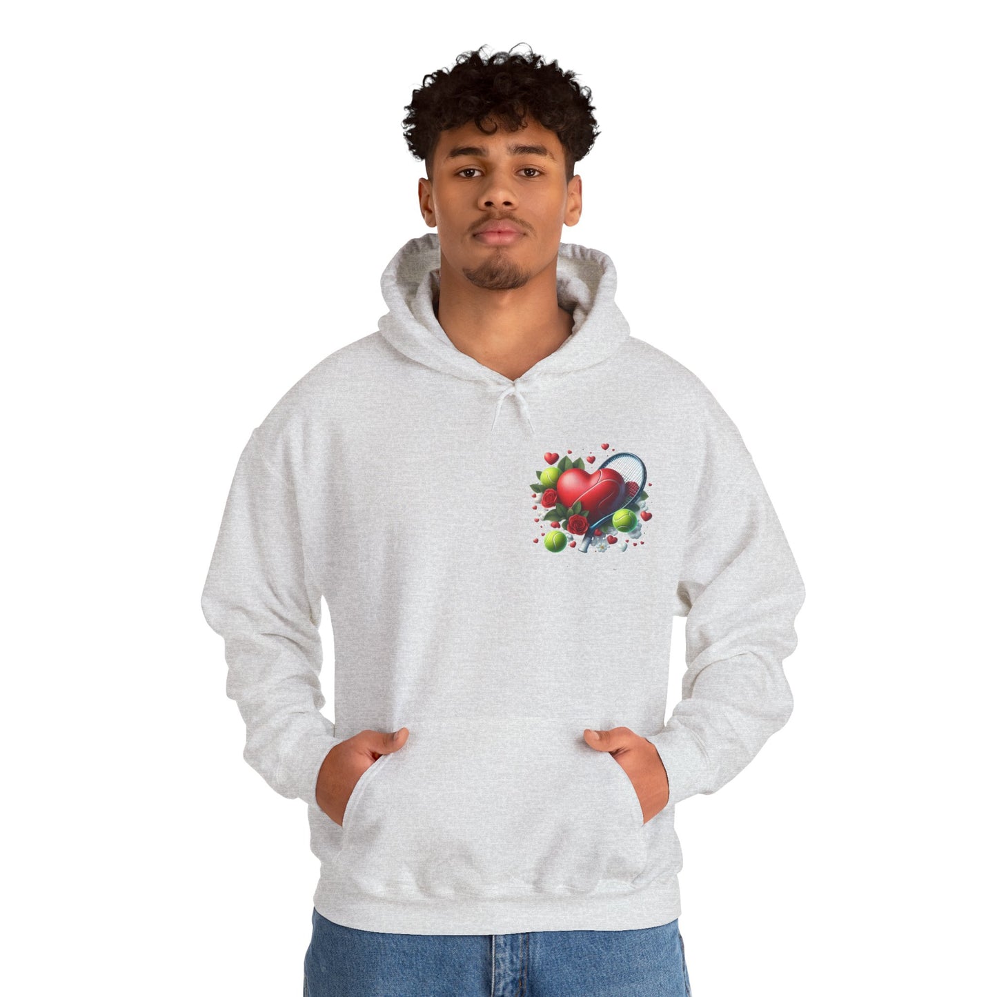 Tennis Love Hoodie: Heart Racquet Roses Balls Unisex Sweatshirt
