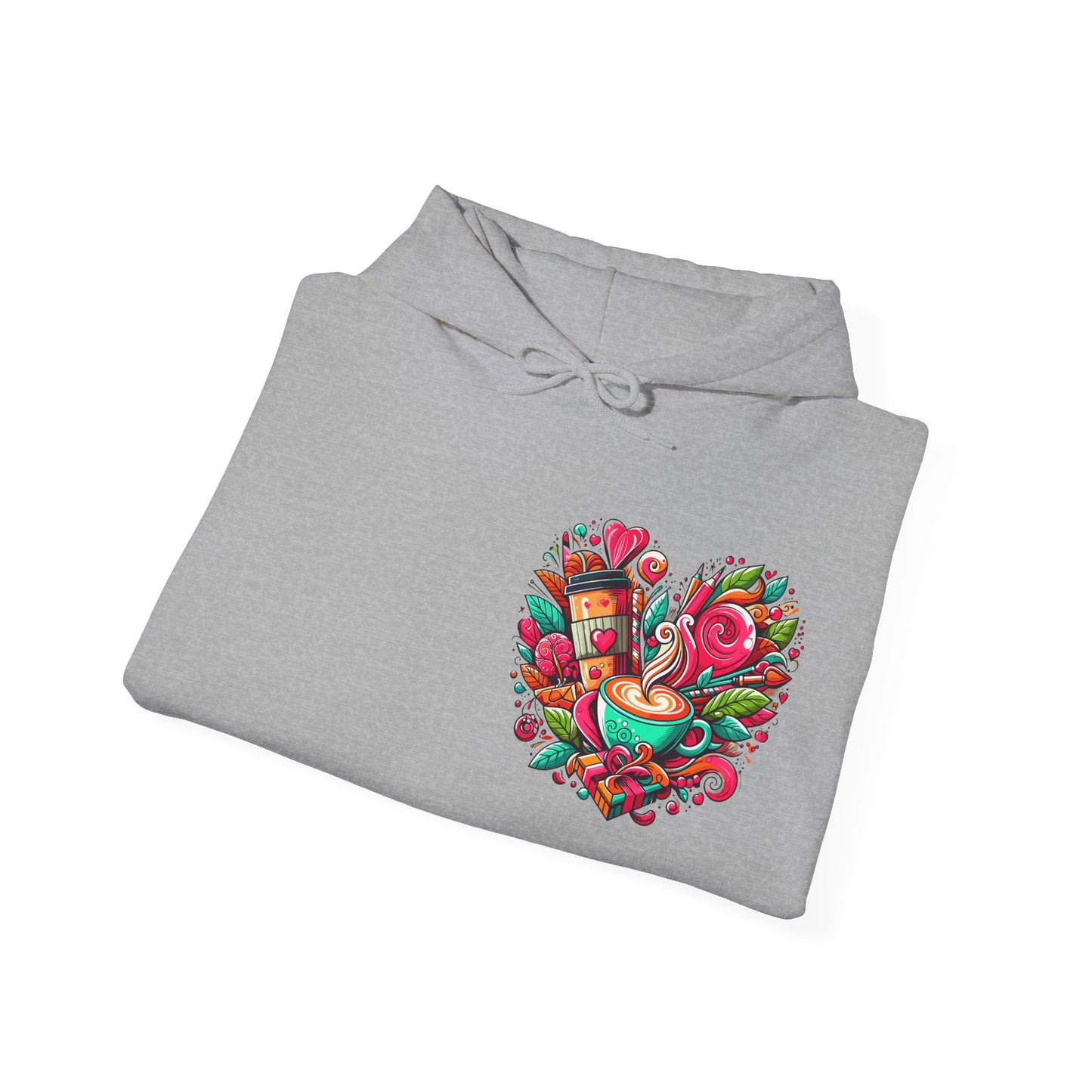 Urban Brew: Vibrant Graffiti Coffee Love Heart Hoodie