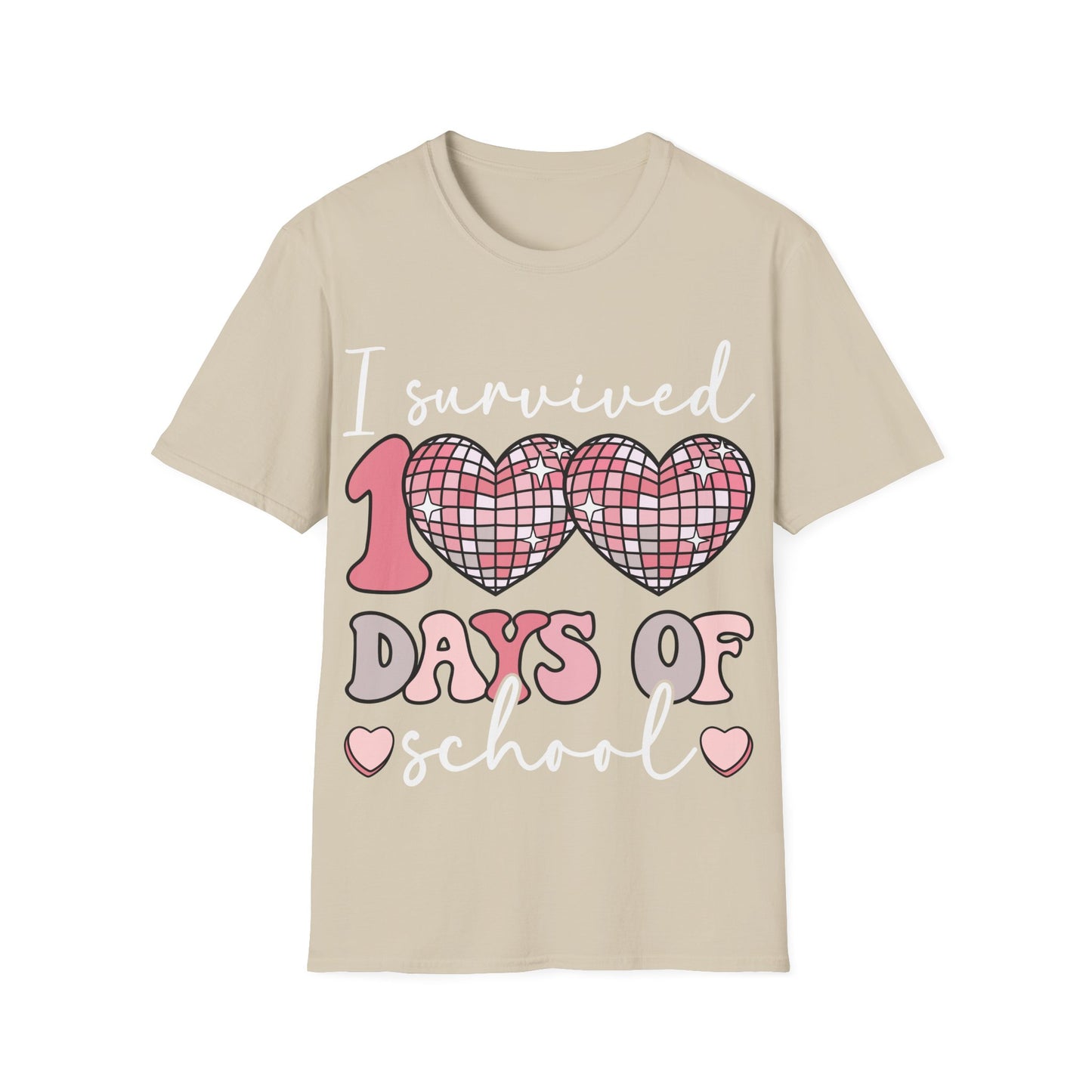 I Survived 100 Days of School Shirt | Funny Retro Disco Heart Black Tee | Groovy Teacher Student Humor Gift