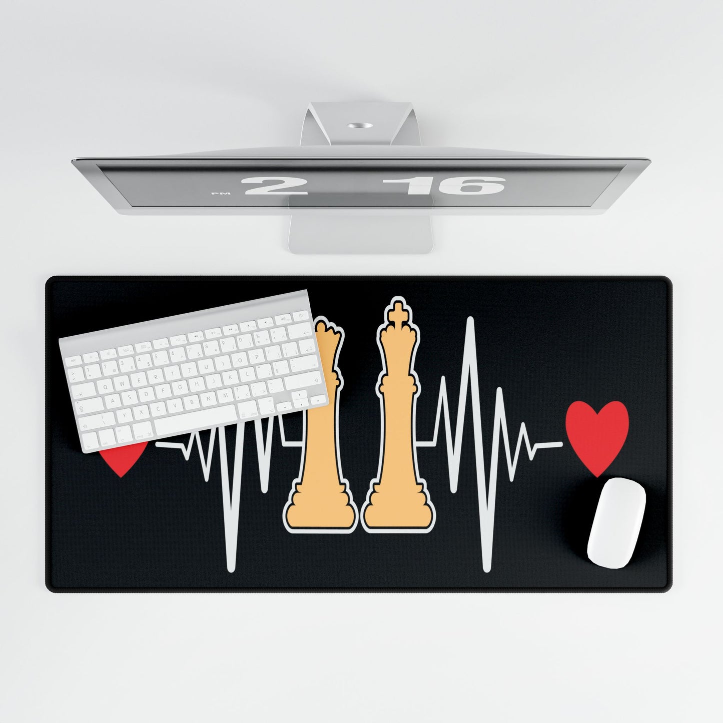 Chess Heartbeat Mousepad | King & Queen Pulse Desk Mat | Strategy Game Lover Gift | Non-Slip EKG Gamer Pad