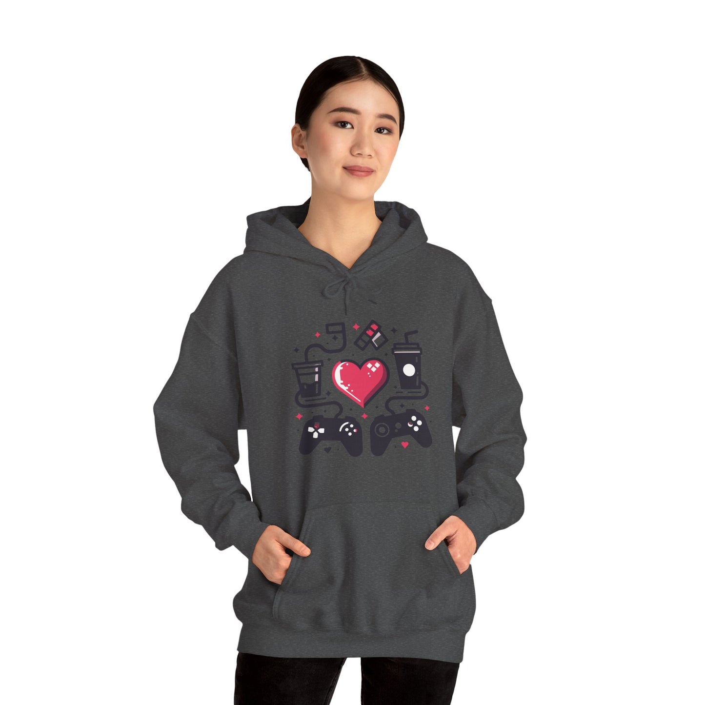 Viral Gamer Heart Life Hoodie - Retro Controllers Soda & Snacks Graphic Unisex Sweatshirt - Ultimate Gaming Gift