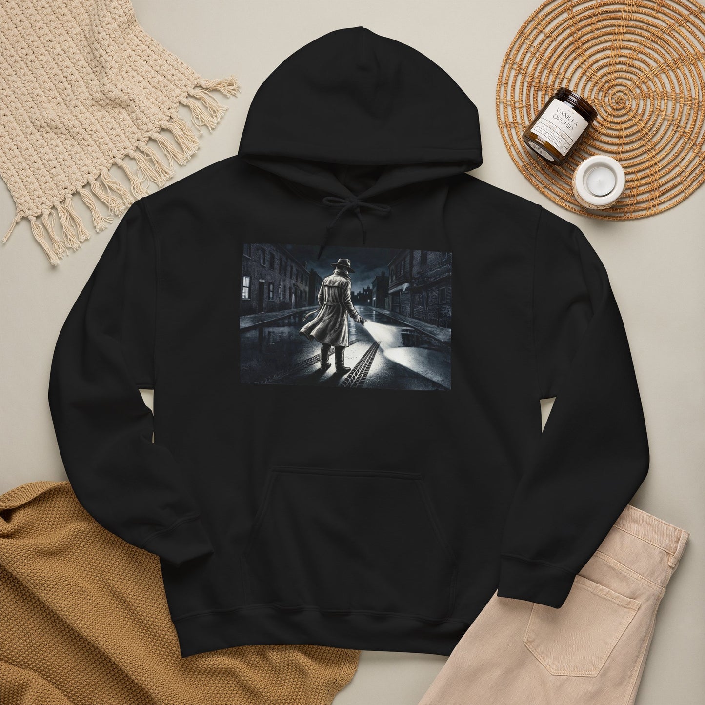 Shadow Streets Noir Detective Hoodie | Vintage Mystery Trench Coat
