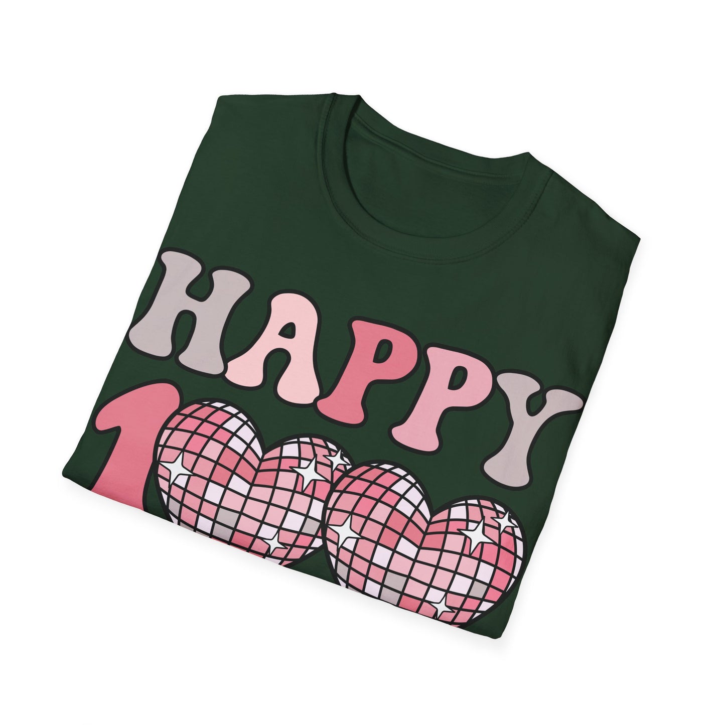 Happy 100 Days of School Shirt | Retro Disco Hearts Black Tee | Pink Groovy Teacher Outfit | Cute Student Milestone Gift