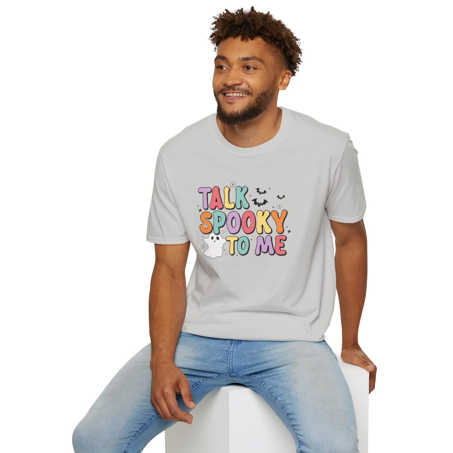 Talk Spooky To Me – Cute Pastel Ghost Halloween T‑Shirt for Spooky Season Lovers