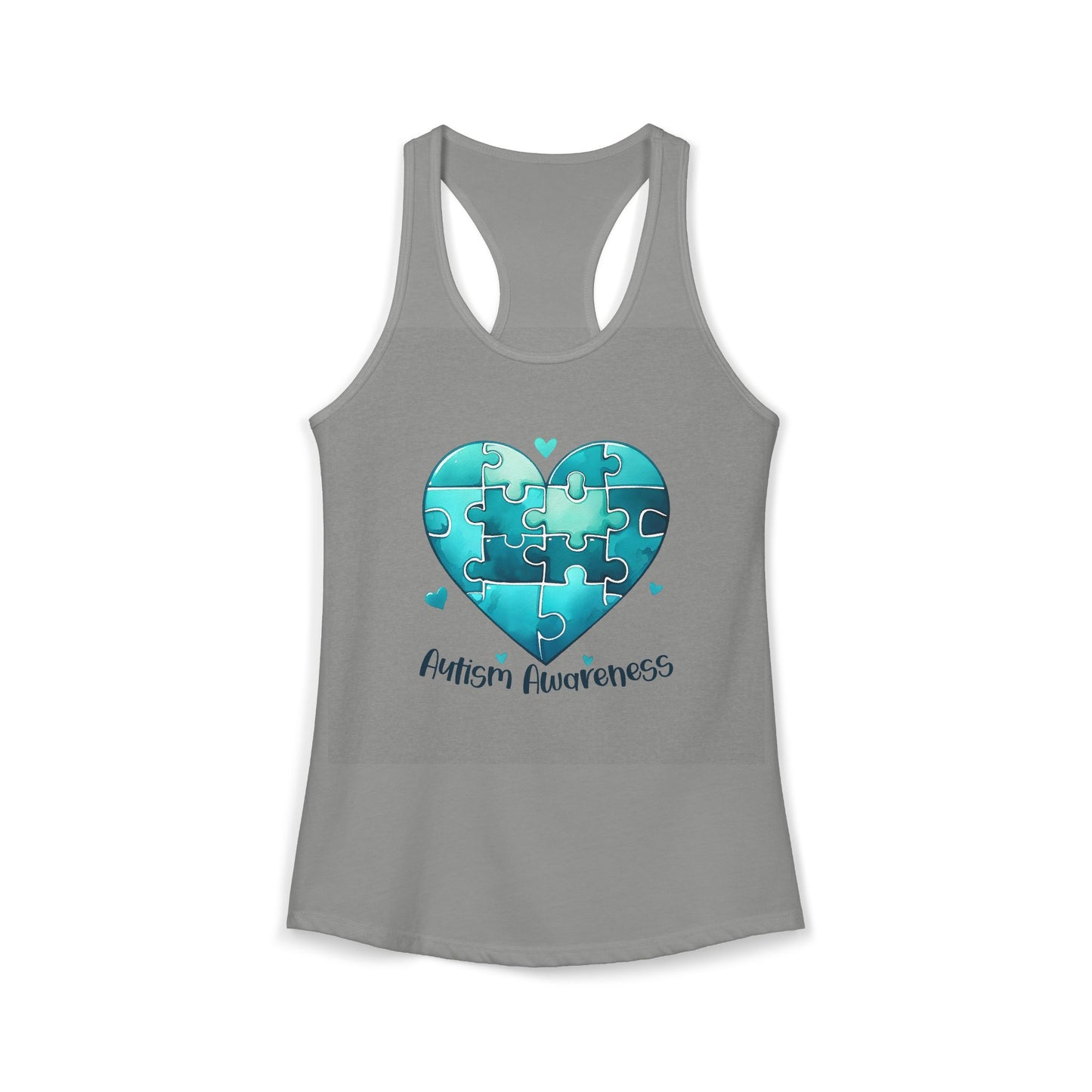 Women’s Autism Awareness Racerback Tank Top – Teal Heart Puzzle Design