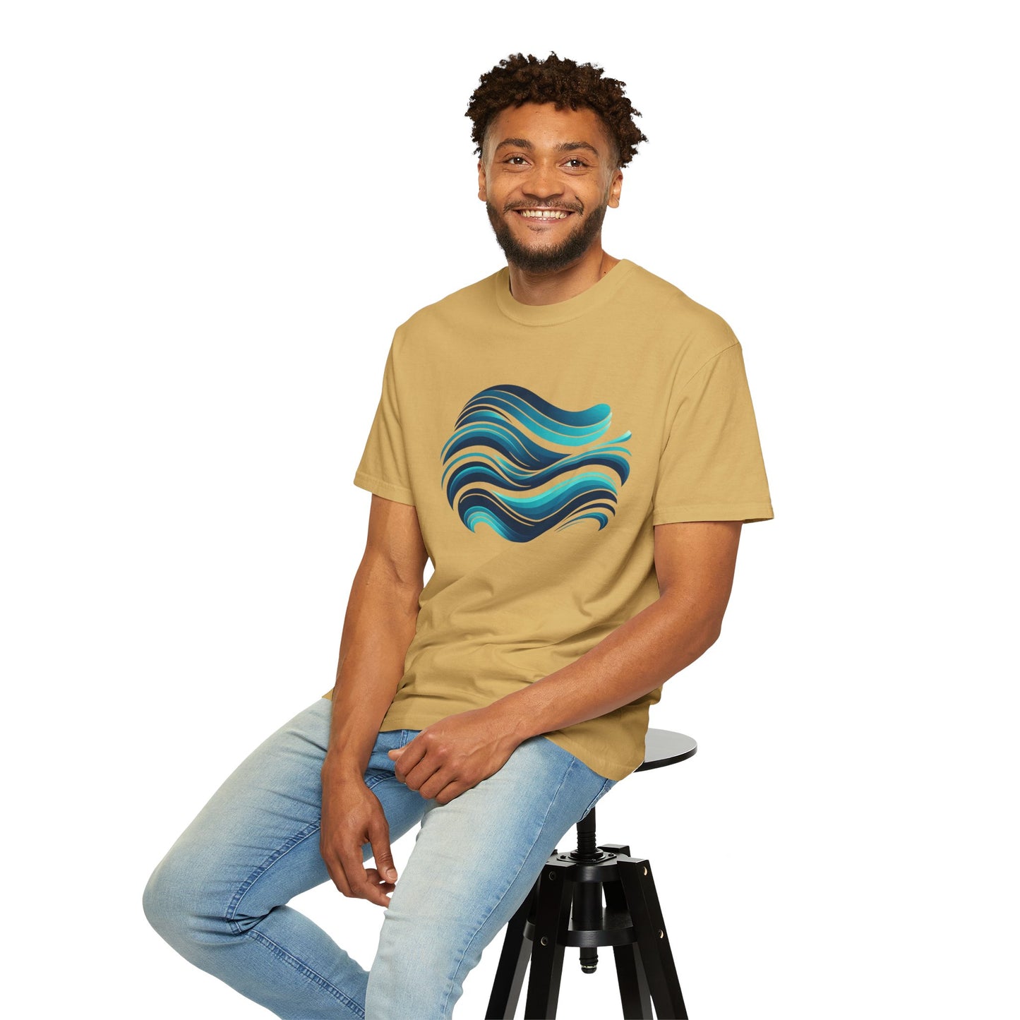 Abstract Ocean Wave T-Shirt  Modern Aqua Design   Artistic Sea Wave